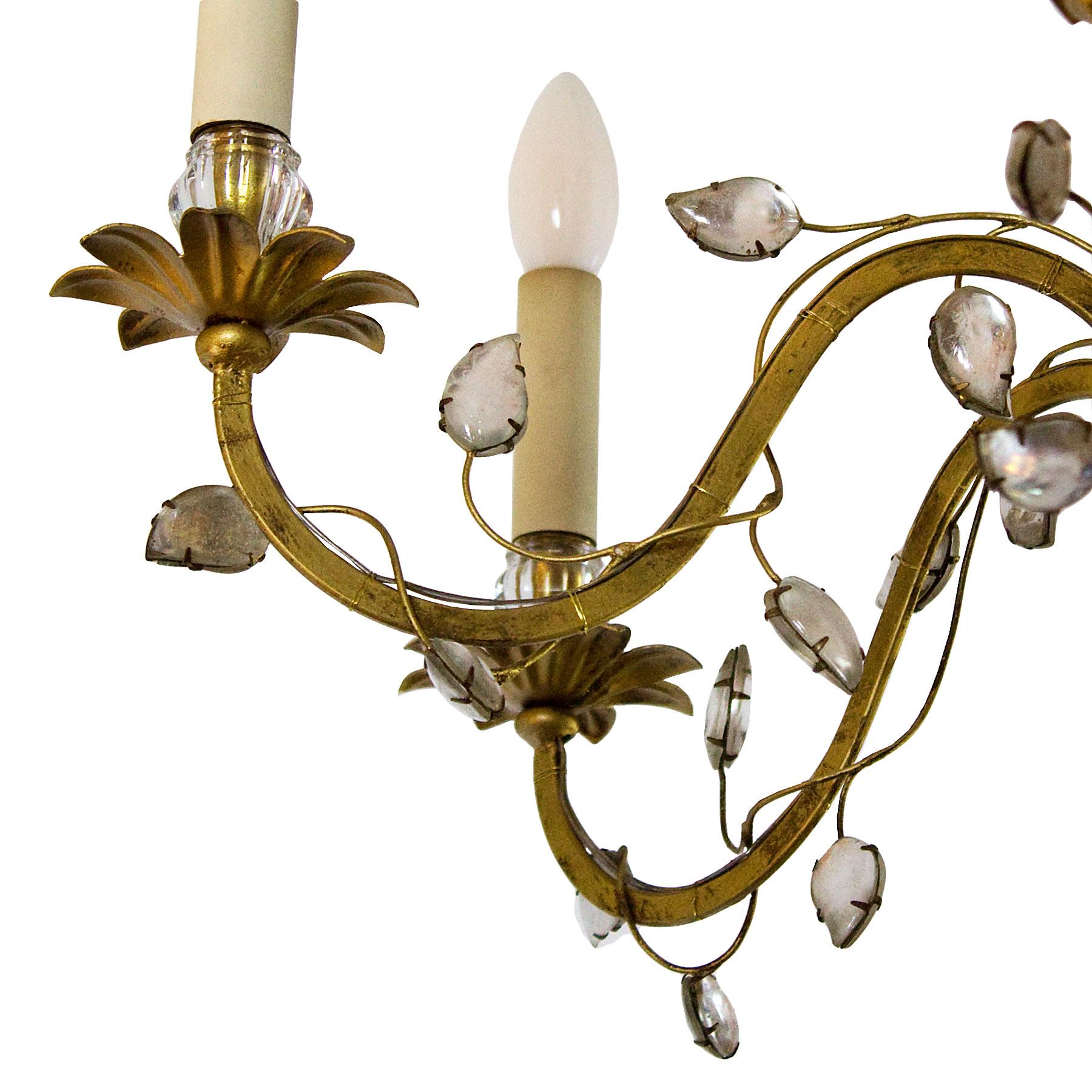 French 1950s Chandelier by Maison Baguès, Paris, Wrought Iron, Glass, France