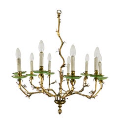 Mid-Century Modern Chandelier in Golden Bronze and Engraved Glass - Spain