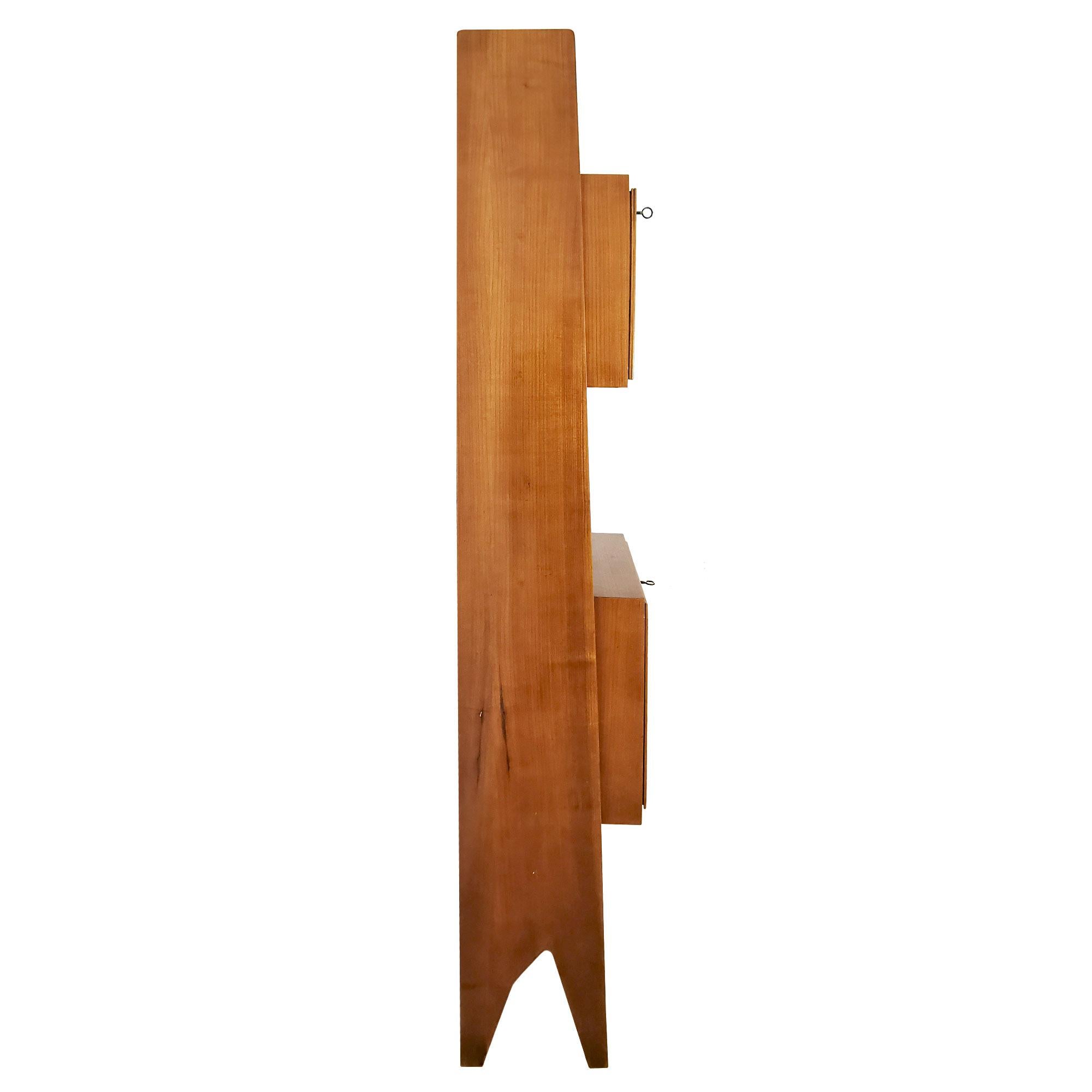 Italian Mid-Century Modern Cherry Wood Bookcase With Shelves and Two Doors - Italy For Sale