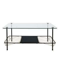 Mid-Century Modern Coffee Table in Steel, Brass, Opaline, Glass - France