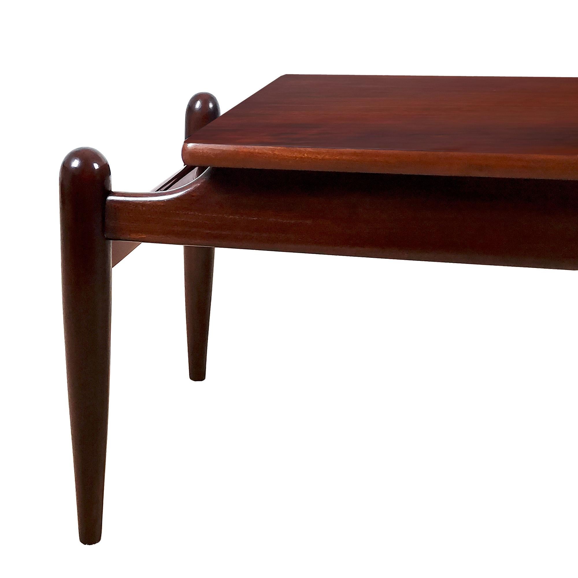 Mid-Century Modern Coffee Table with Magazine Rack, Mahogany and Brass - Italy For Sale 8