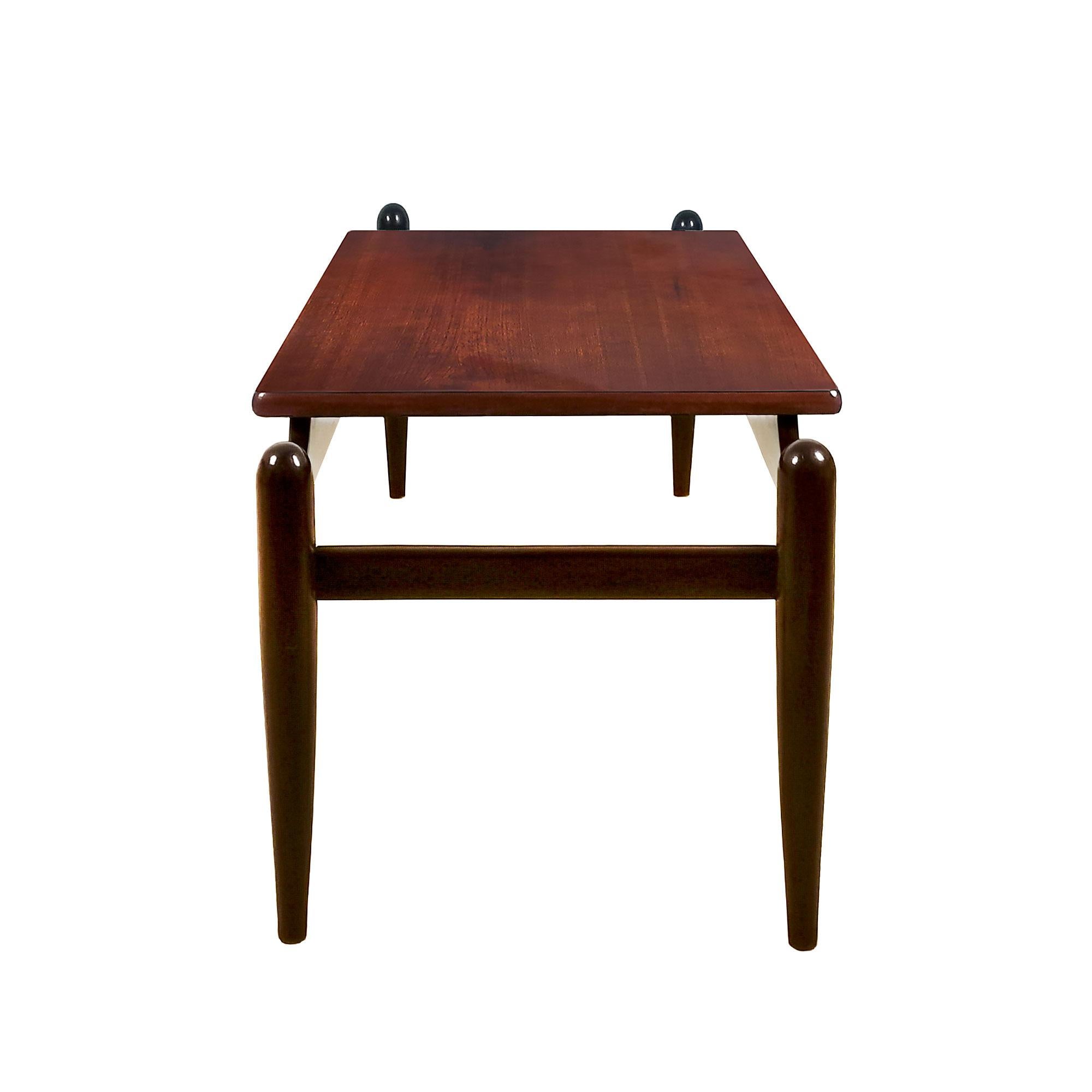 Italian Mid-Century Modern Coffee Table with Magazine Rack, Mahogany and Brass - Italy For Sale