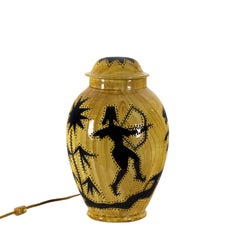 1950s Covered Pot Lamp by Grandjean-Jourdan, Perforated Ceramic, Vallauris
