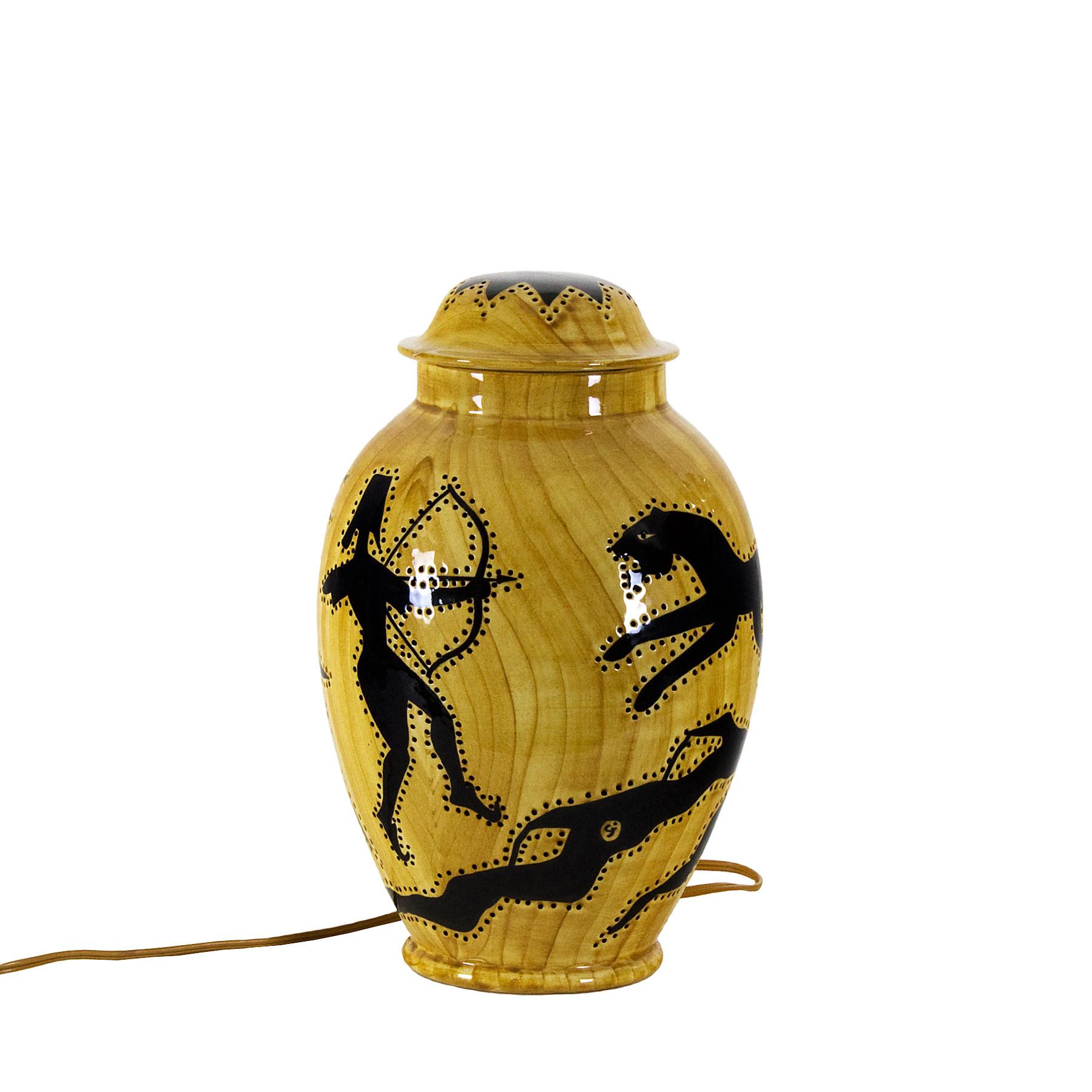 Mid-Century Modern 1950s Covered Pot Lamp by Grandjean-Jourdan, Perforated Ceramic, Vallauris