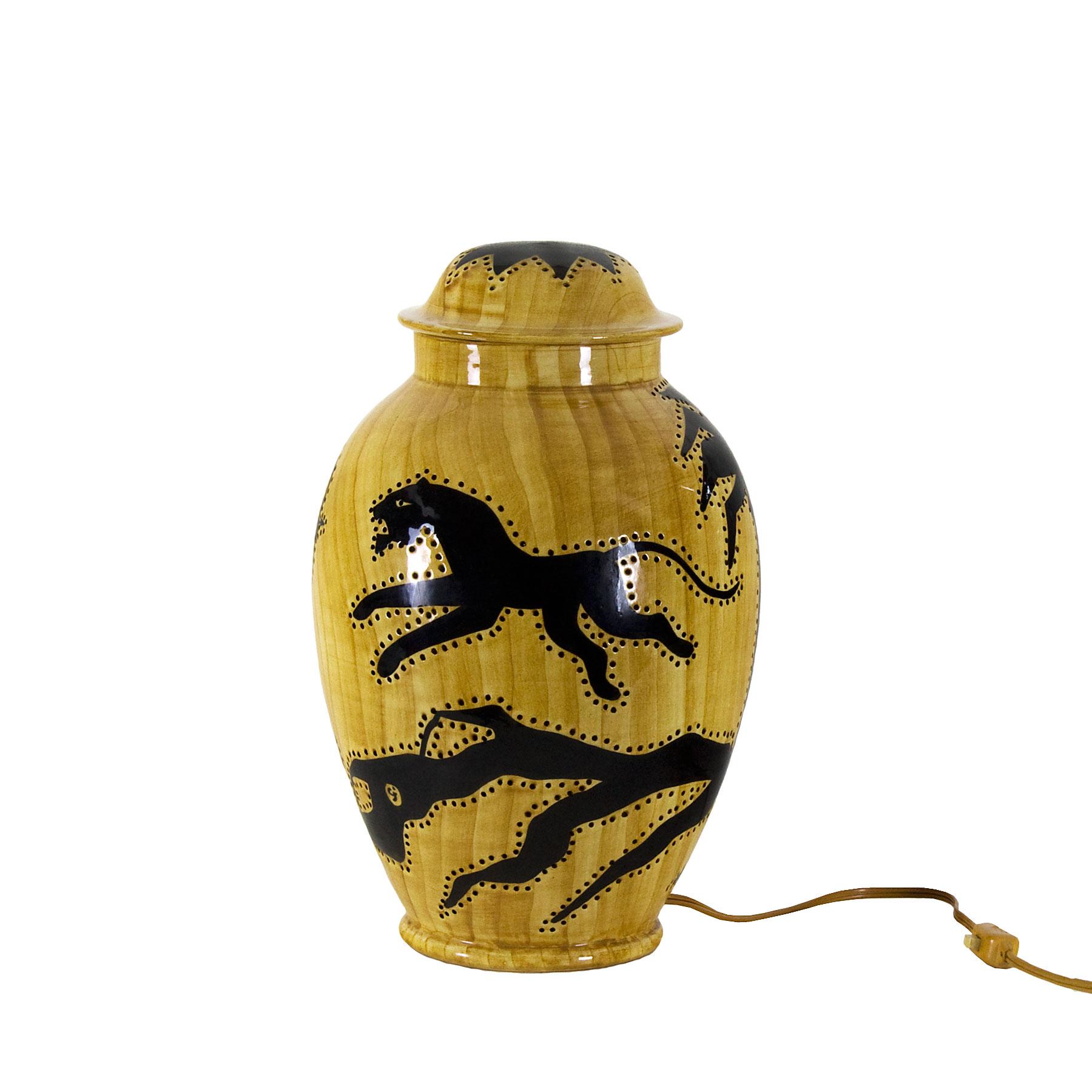French 1950s Covered Pot Lamp by Grandjean-Jourdan, Perforated Ceramic, Vallauris