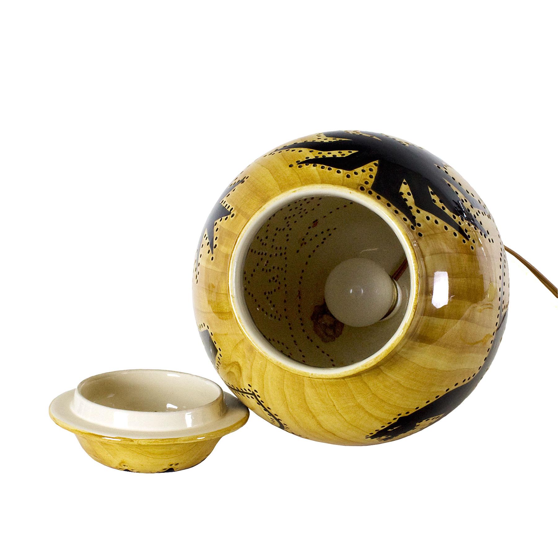1950s Covered Pot Lamp by Grandjean-Jourdan, Perforated Ceramic, Vallauris In Good Condition In Girona, ES