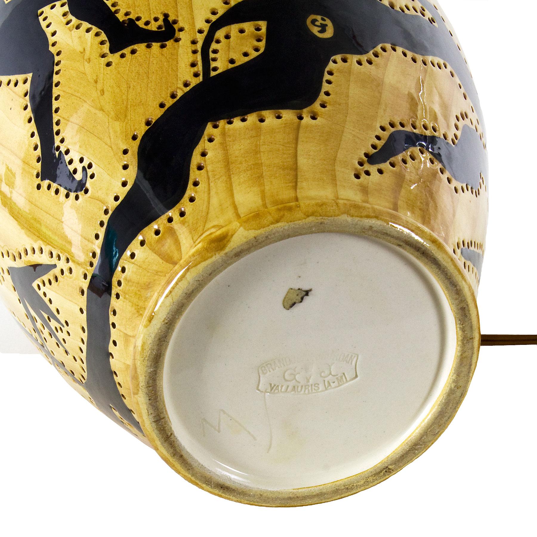 Mid-20th Century 1950s Covered Pot Lamp by Grandjean-Jourdan, Perforated Ceramic, Vallauris