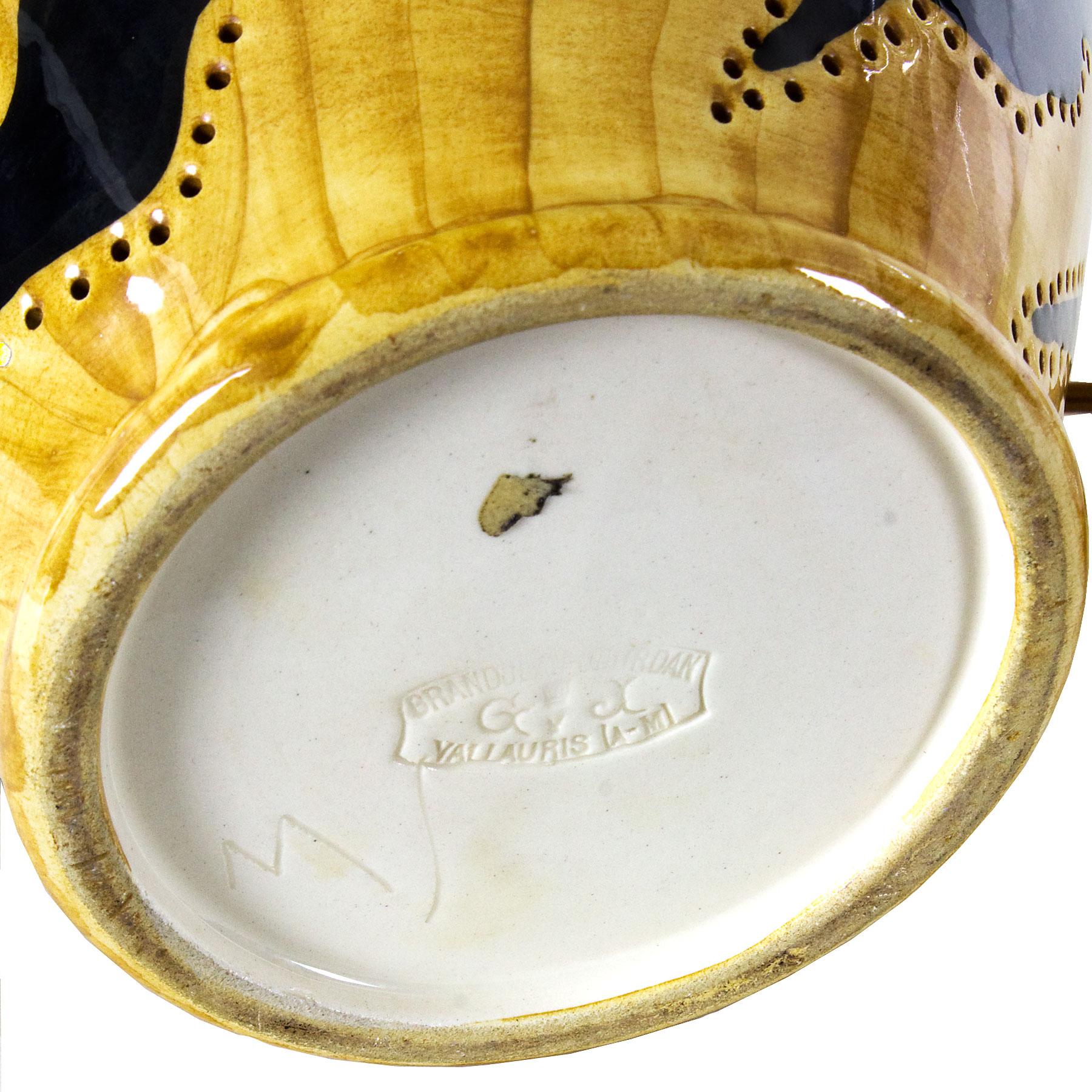 1950s Covered Pot Lamp by Grandjean-Jourdan, Perforated Ceramic, Vallauris 1