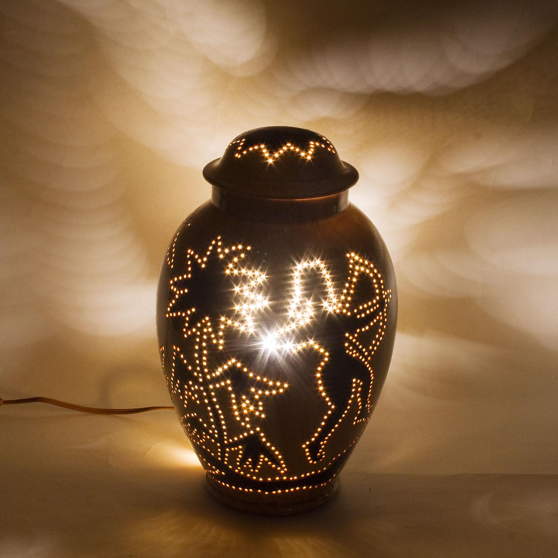 1950s Covered Pot Lamp by Grandjean-Jourdan, Perforated Ceramic, Vallauris 2