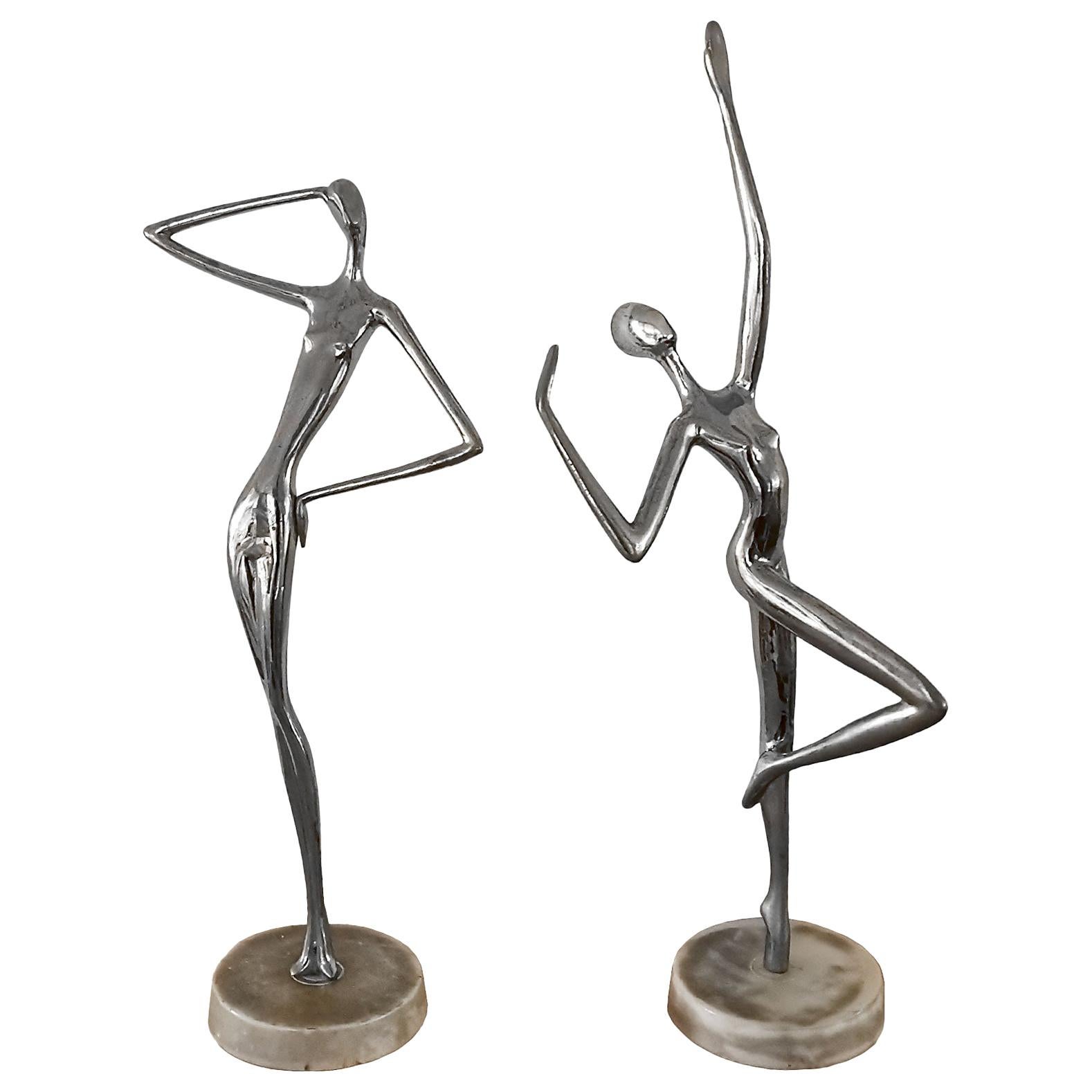Mid-Century Modern "Dancers" in Nickel-Plated Bronze and Marble Base - Spain