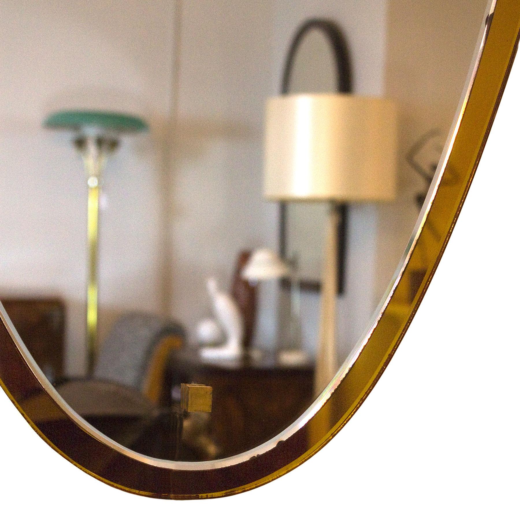Italian Mid-Century Modern Double Beveled Mirror With Golden Orange Mirror Frame - Italy