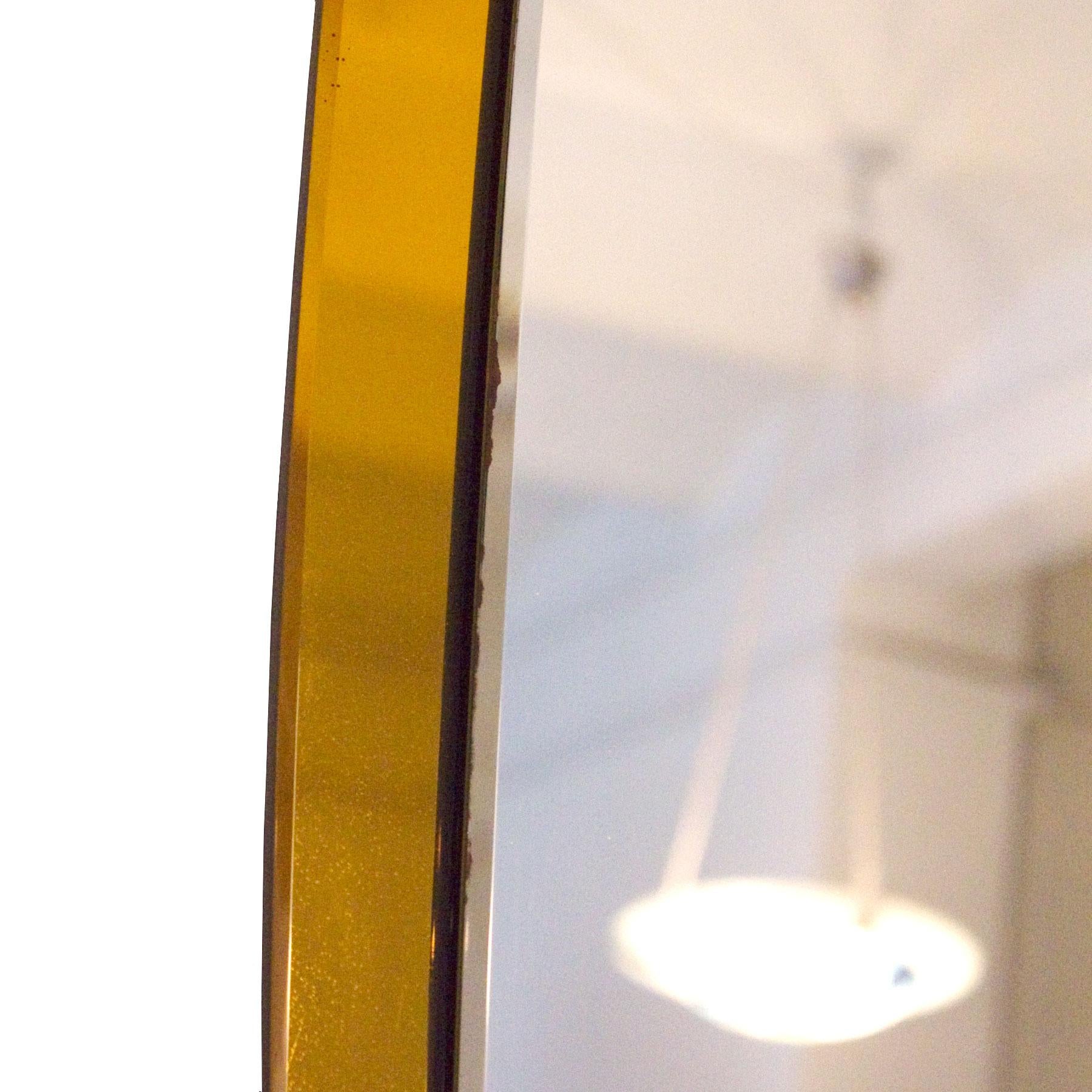Mid-Century Modern Double Beveled Mirror With Golden Orange Mirror Frame - Italy In Good Condition In Girona, ES