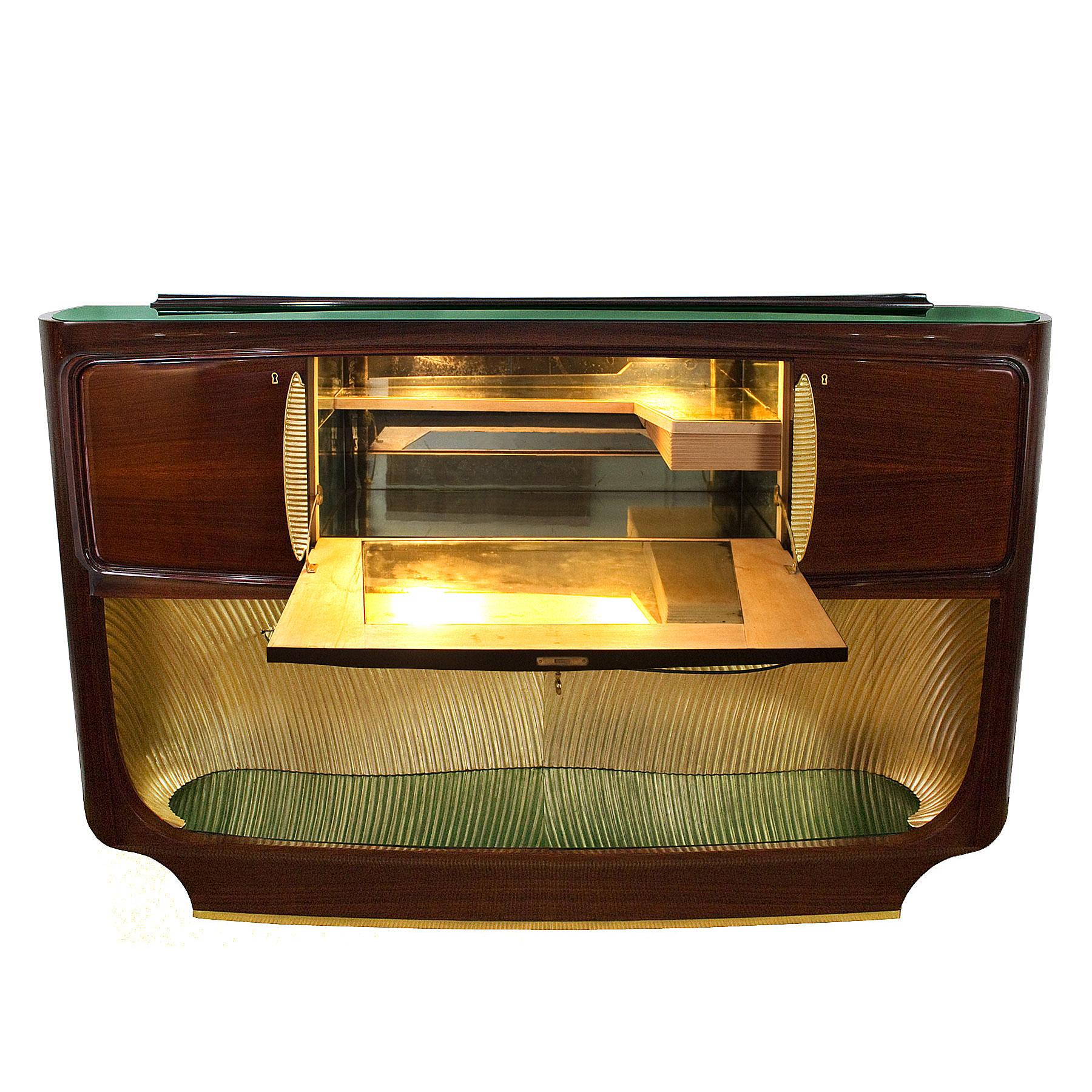Mid-Century Modern 1950s Dry Bar by v. Dassi for Mobile Cantù, Mahogany, Sycamore, Opaline, Italy
