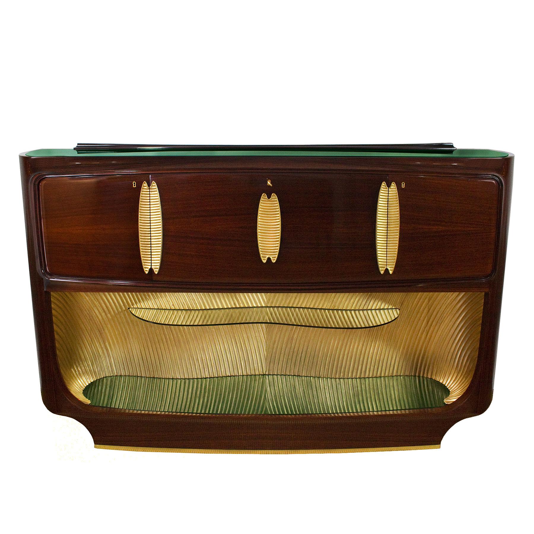 1950s Dry Bar by v. Dassi for Mobile Cantù, Mahogany, Sycamore, Opaline, Italy
