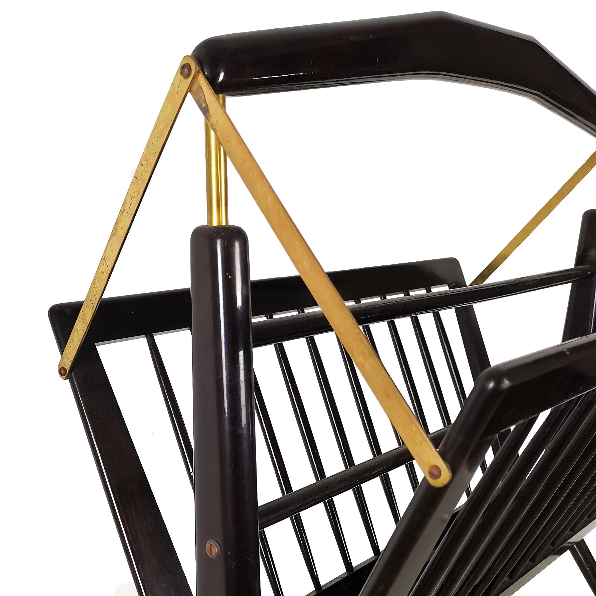 Brass Mid-Century Modern Folding Magazine Rack by Cesare Lacca in Dark Wood- Italy For Sale