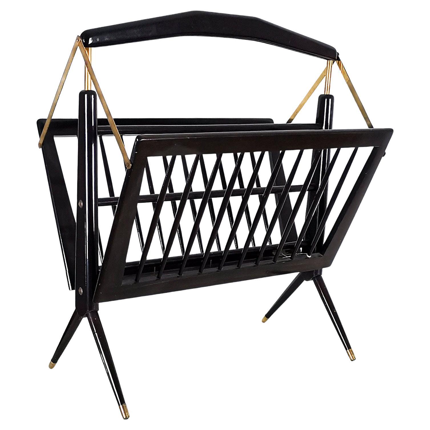 Mid-Century Modern Folding Magazine Rack by Cesare Lacca in Dark Wood- Italy For Sale