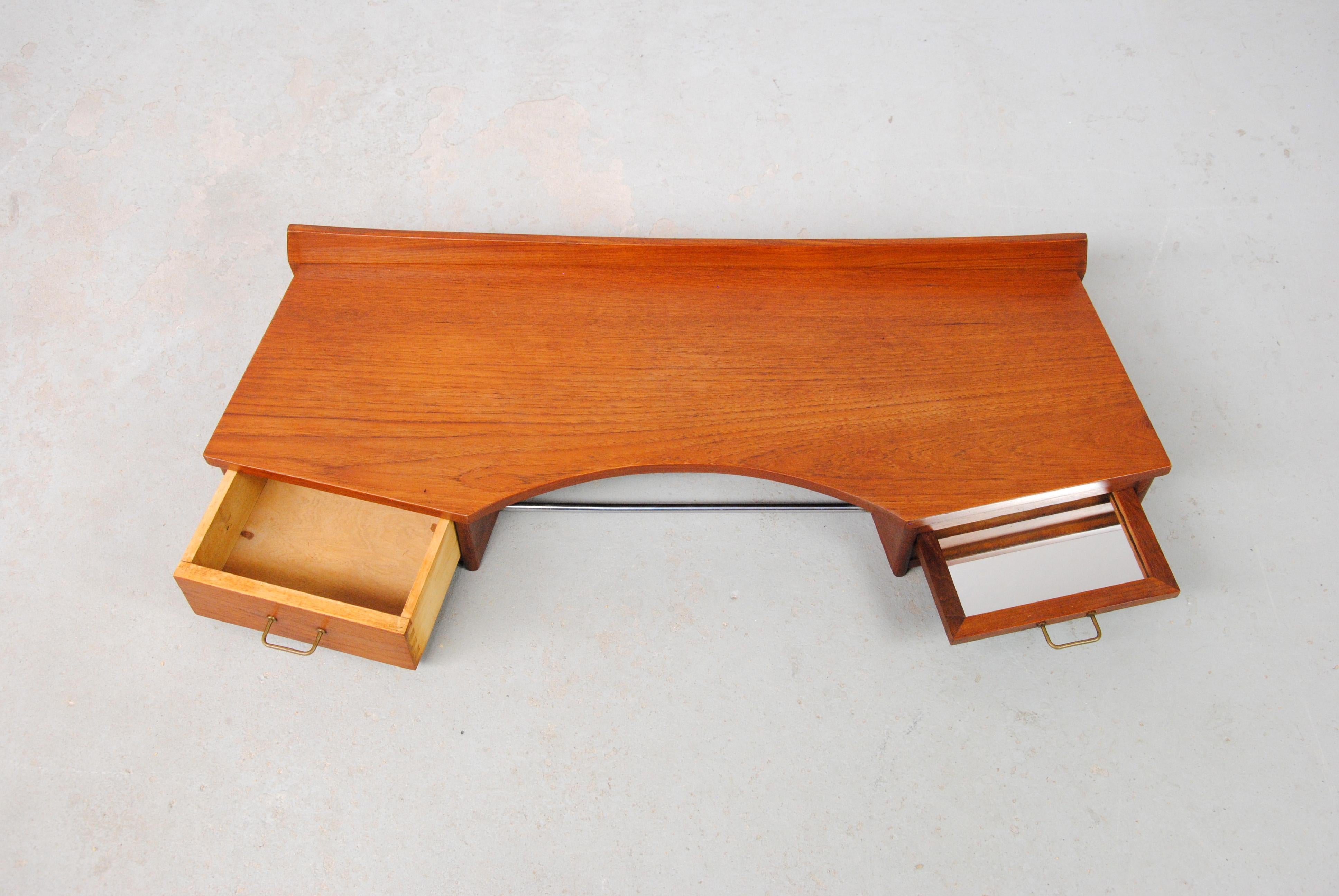 Metal 1950´s Restored Danish Teak Vanity - Toilet Set with Floating Table Top For Sale