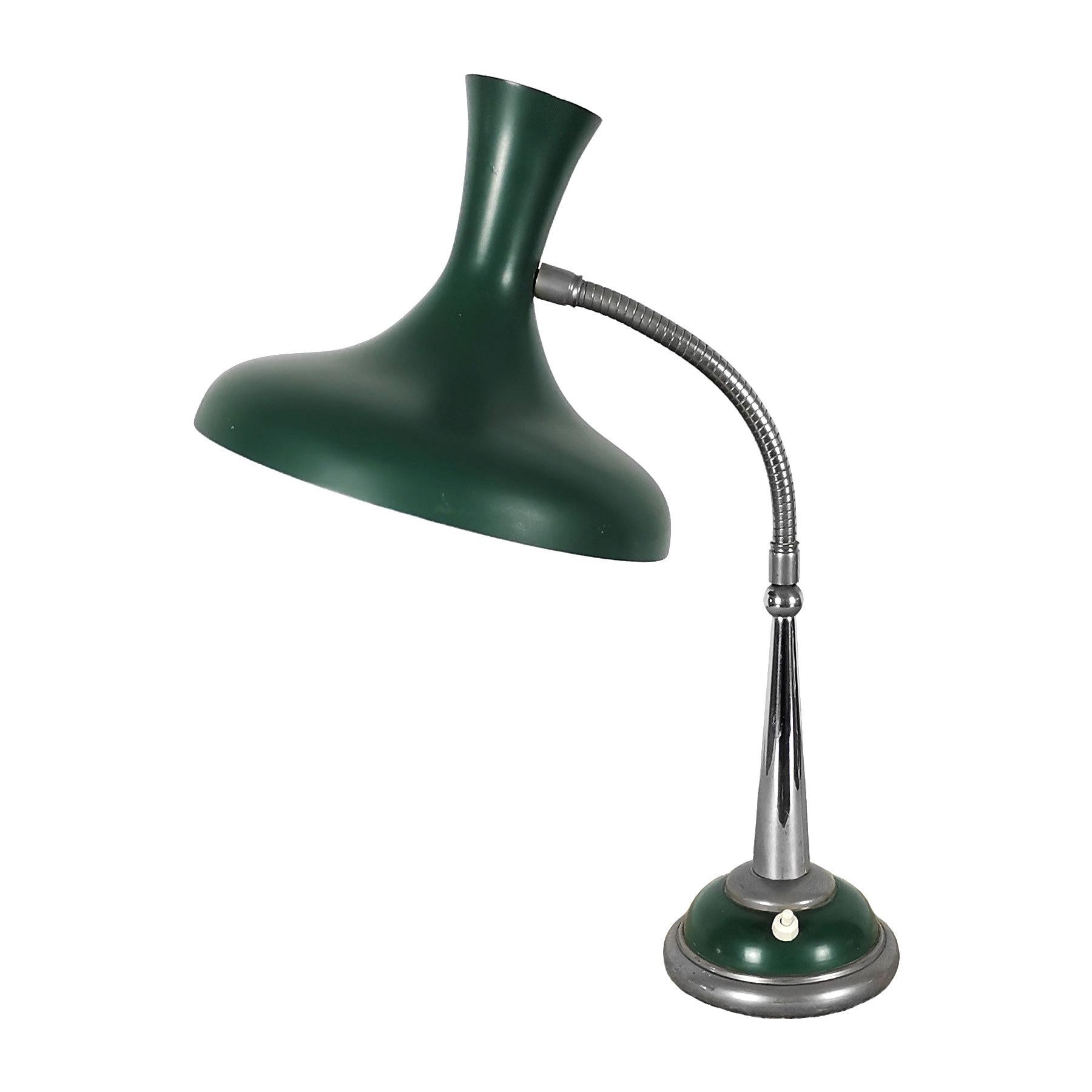 1950s Green Desk Lamp, Painted Sheet Metal, Chrome Plated, France For Sale  at 1stDibs