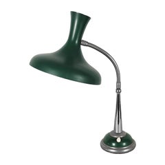 1950s Green Desk Lamp, Painted Sheet Metal, Chrome Plated, France