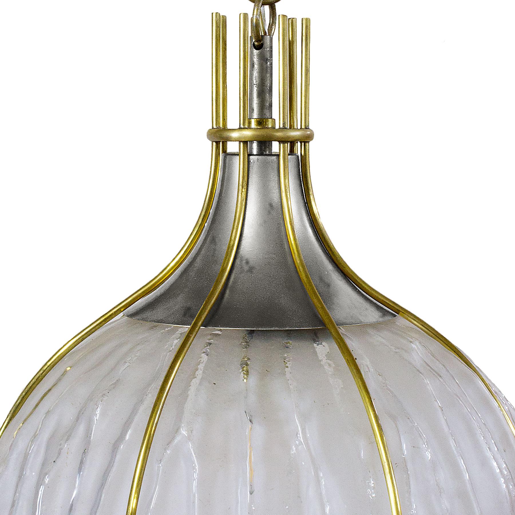 Mid-20th Century Mid-Century Modern Hanging Lantern by Esperia, Acid Etched Glass Ball - Italy For Sale