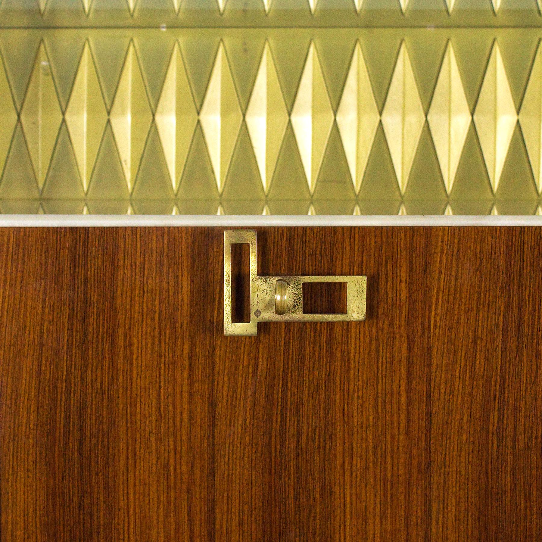 Mid-Century Modern Dry Bar, Mahogany, Zebra Wood, Onyx, Glass, Brass - Italy In Good Condition For Sale In Girona, Girona