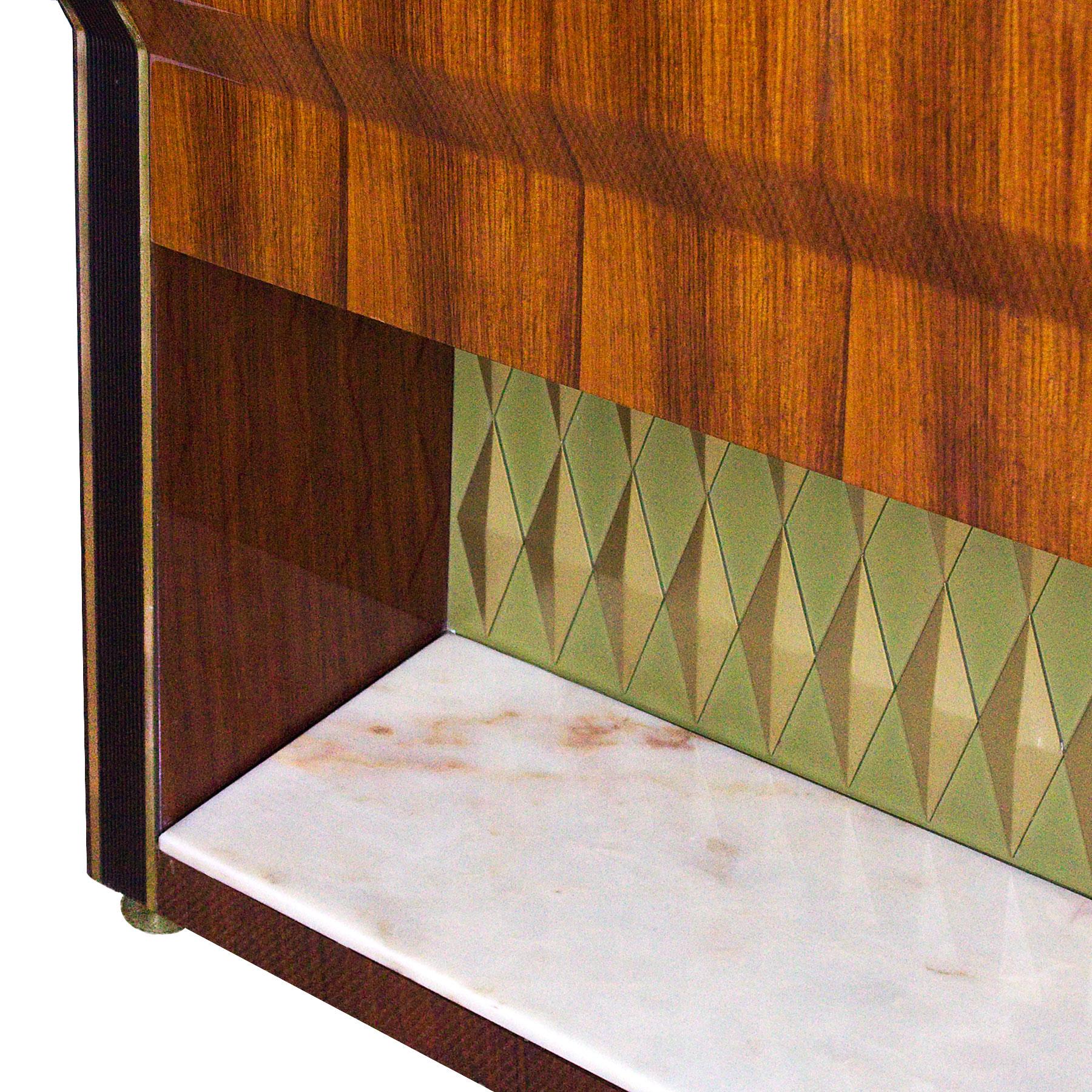 Mid-20th Century Mid-Century Modern Dry Bar, Mahogany, Zebra Wood, Onyx, Glass, Brass - Italy For Sale