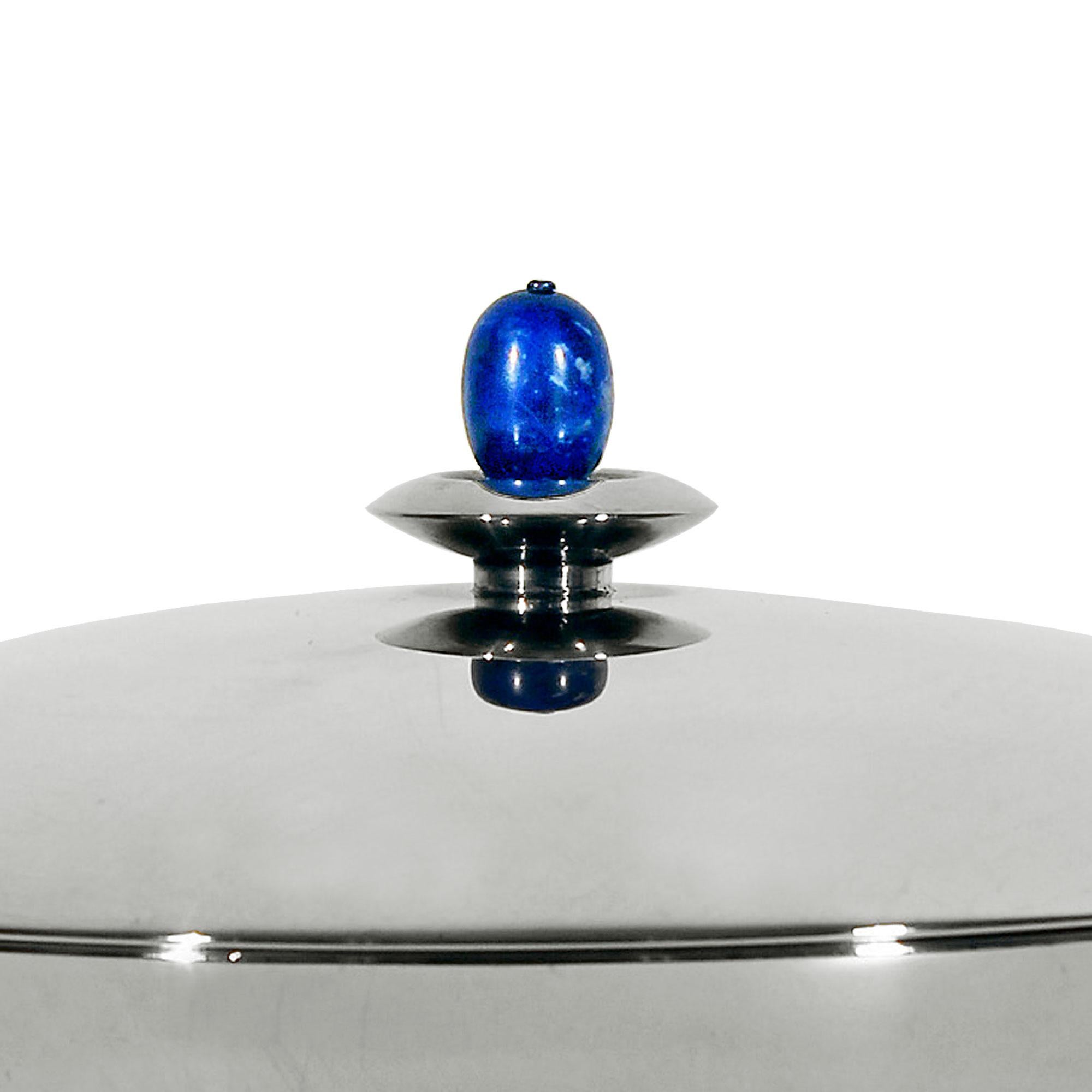 1950´s J. & A. Torres Silver Sweet Box, lapis lazuli cabochon - Spain In Good Condition For Sale In Girona, ES