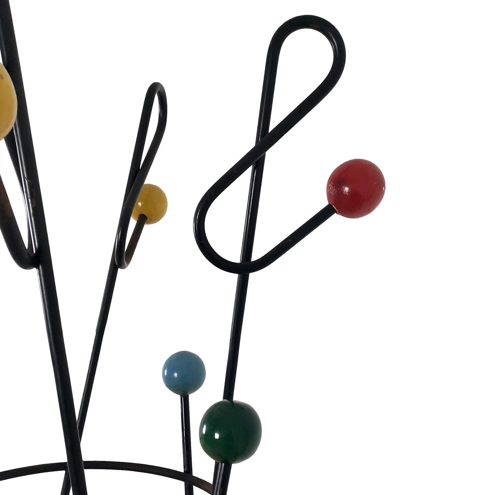 1950´s Large Coat Rack by Roger Ferraud, Steel Tubes, Painted Balls, France In Good Condition In Girona, ES