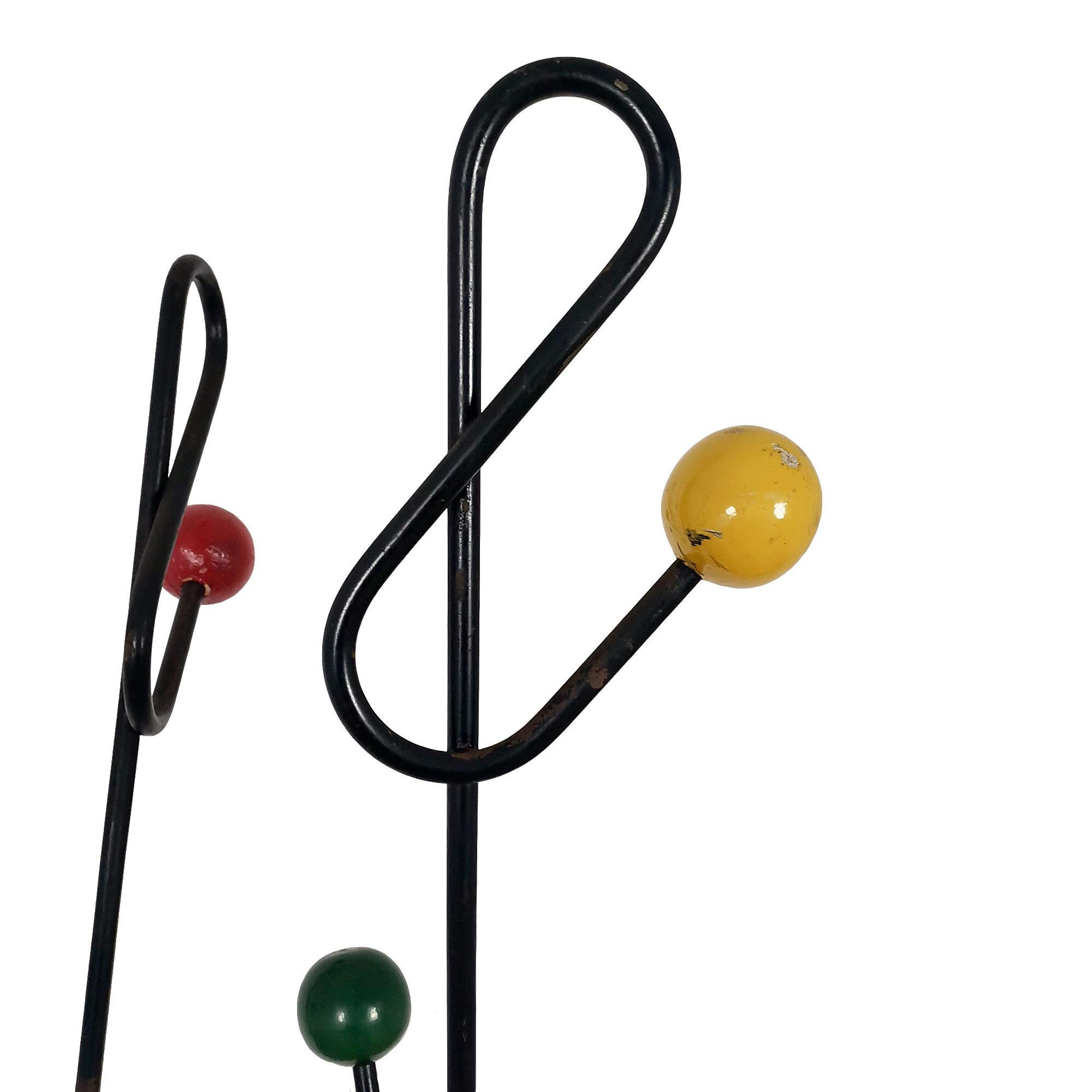 Mid-20th Century 1950´s Large Coat Rack by Roger Ferraud, Steel Tubes, Painted Balls, France