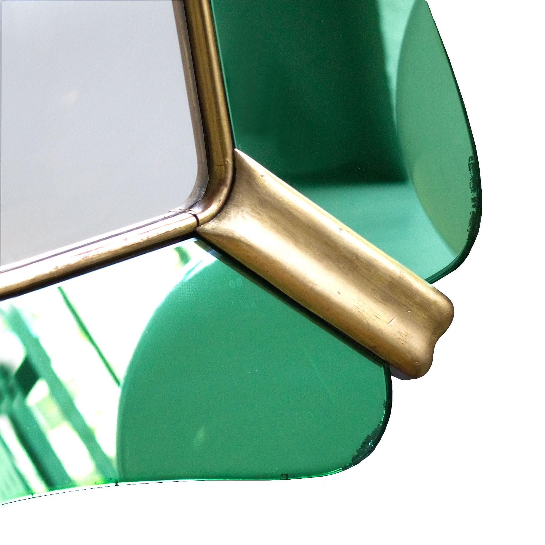 Italian 1950s Large Mirror, Green Mirrors Frame and Golden Leaf Wood, Italy