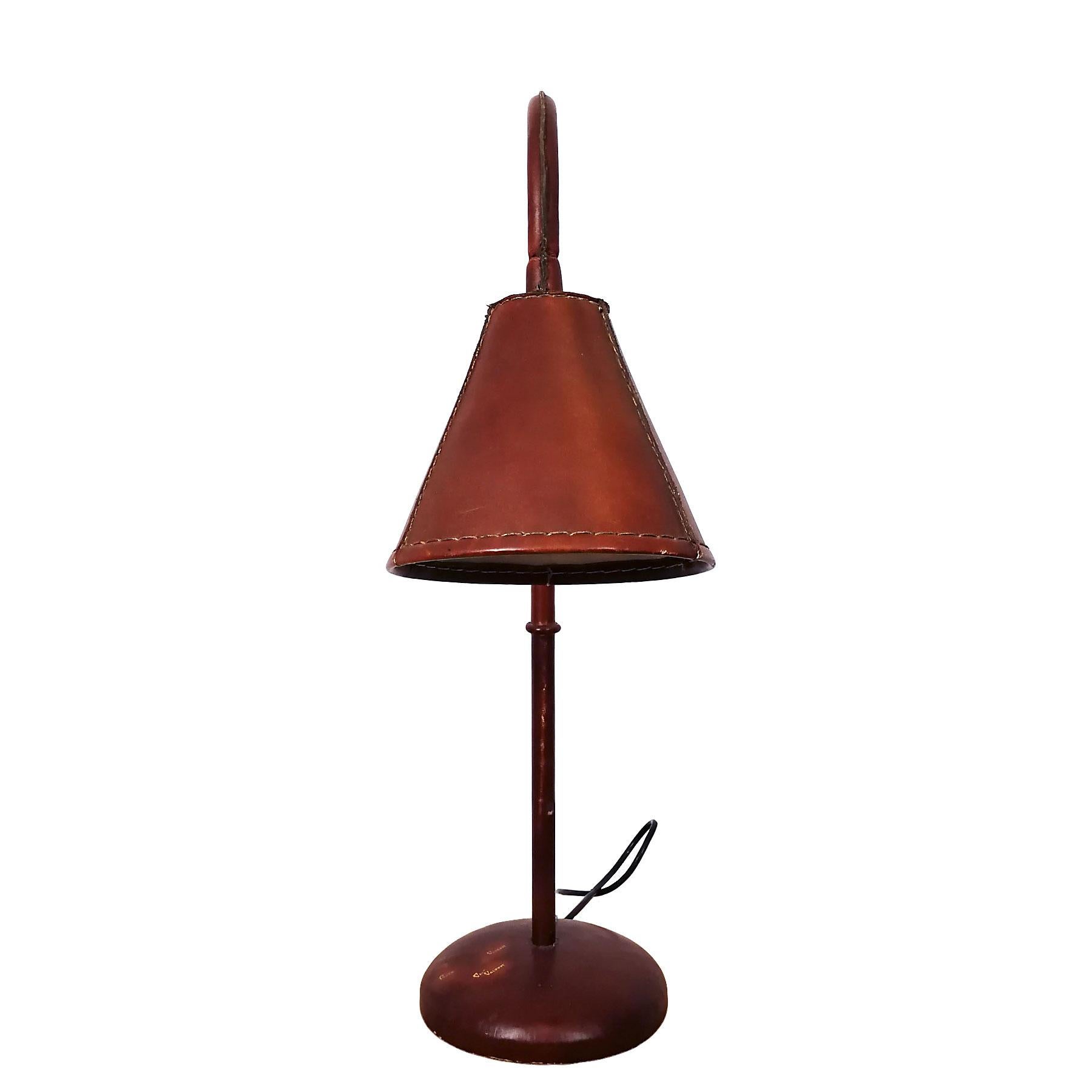 Mid-Century Modern 1950s Large Table Lamp by Valentí, Metal, Steel and Red Leather, Barcelona