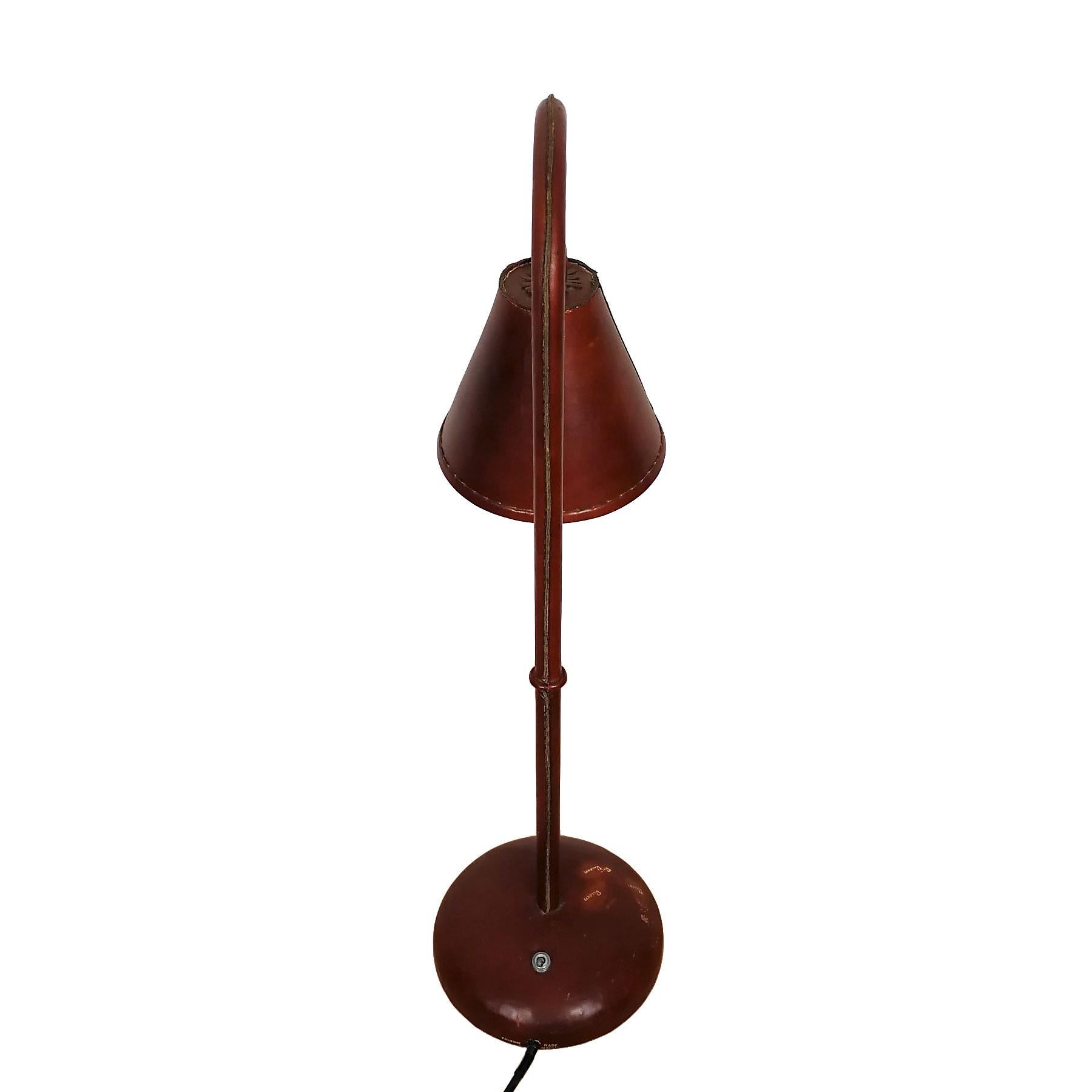 Spanish 1950s Large Table Lamp by Valentí, Metal, Steel and Red Leather, Barcelona