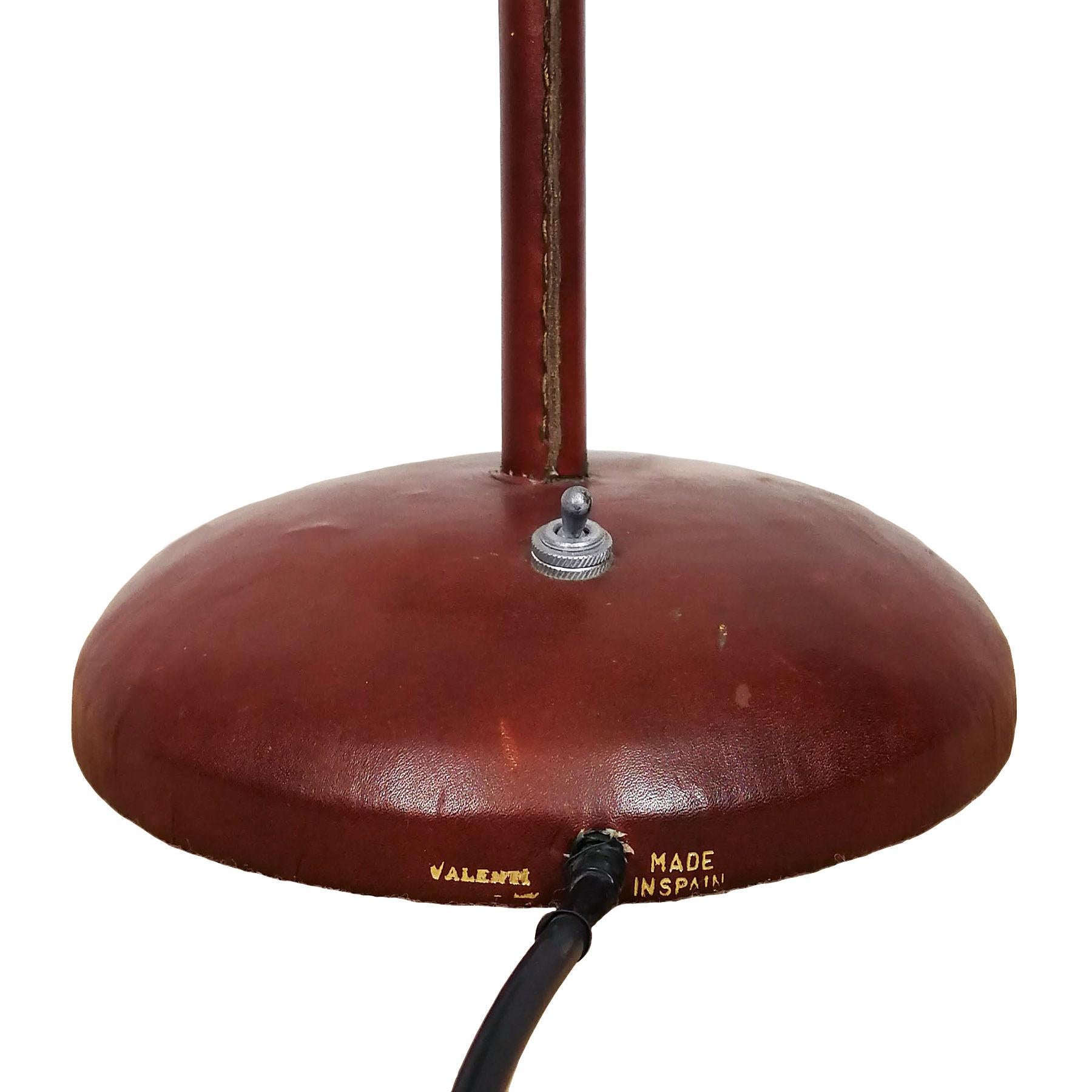 1950s Large Table Lamp by Valentí, Metal, Steel and Red Leather, Barcelona In Good Condition In Girona, ES