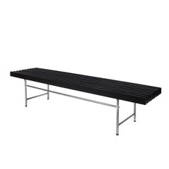 1950s Long Bench, Stained Mahogany Slats, Chrome-Plated Brass, Italy