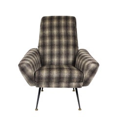 1950s Pair of Armchairs, Metal, Detachable, Camel Hair Style Wool, Italy
