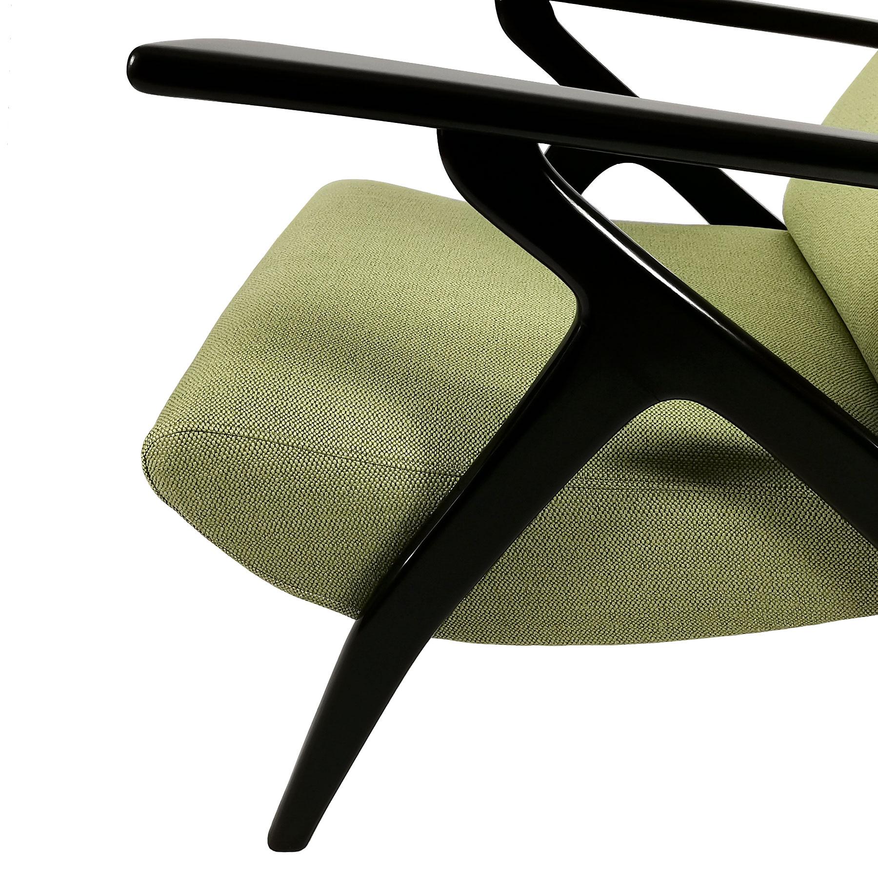 Pair of Mid-Century Modern Armchairs, Beech Wood and Green Flecked Fabric- Italy For Sale 1