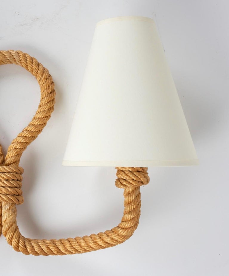 Mid-20th Century 1950s Pair of Audoux and Minet Weaved Rope Sconces