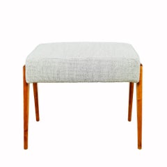 1950's Pair of Banquettes, Stained and French Polished Beech, Fabric, Italy