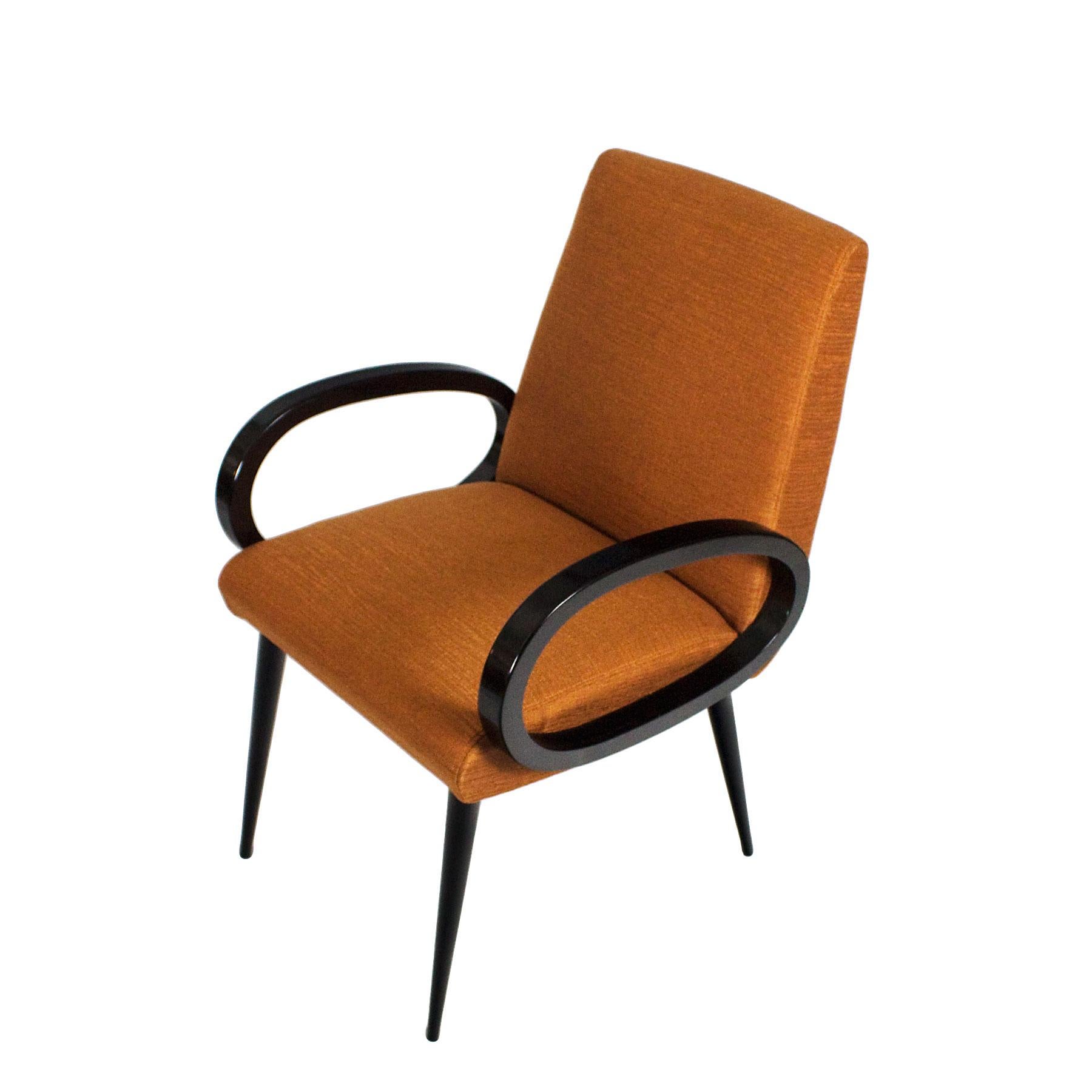 Fabric Pair of Mid-Century Modern Bridge Armchairs in Stained Beech, Fibreguard- France For Sale