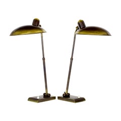 1950s Pair of Desk Lamps, Patinated Brass, Inclinations Systems, Italy