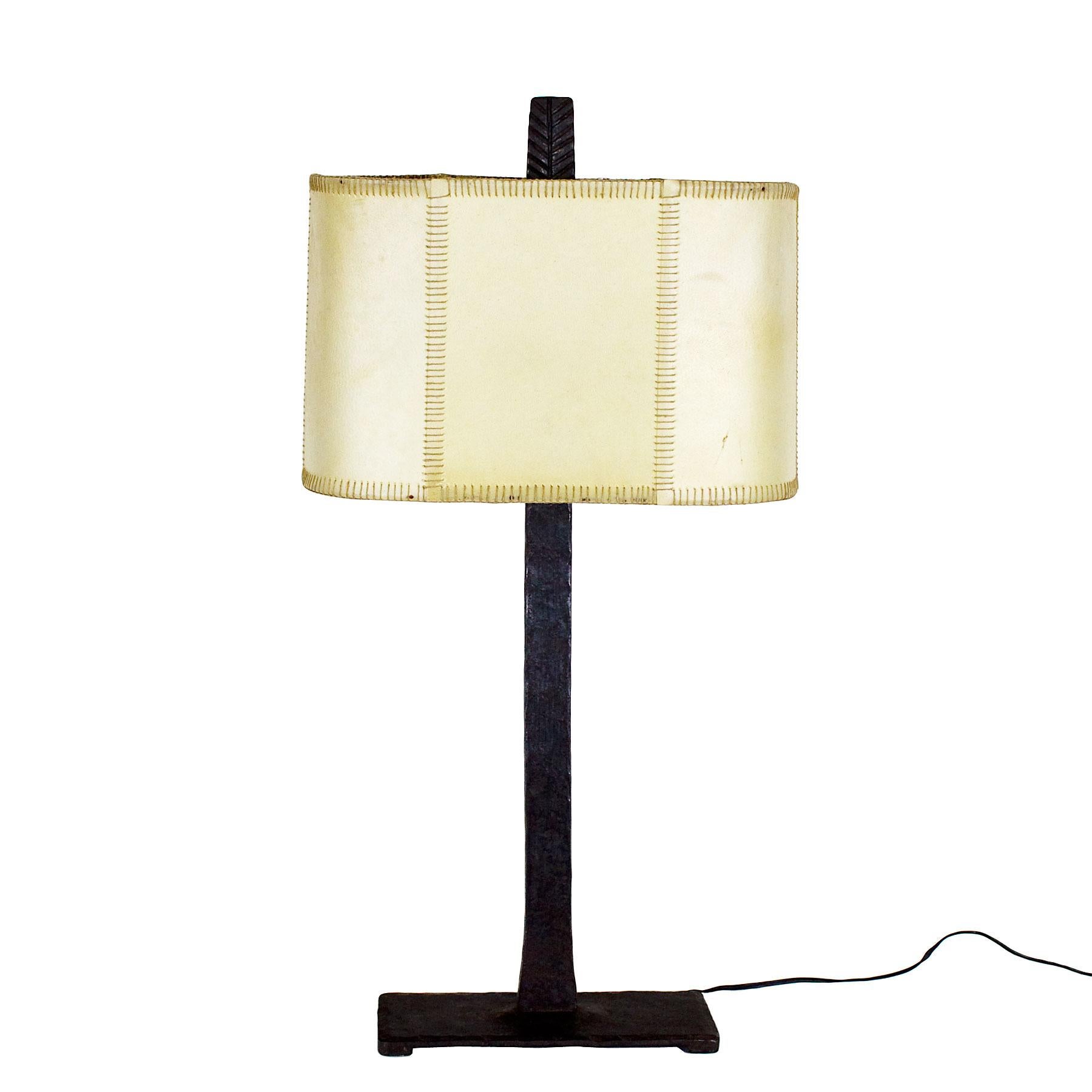 Mid-Century Modern 1950s Pair of Table Lamps, Wrought Iron, Parchment, Barcelona