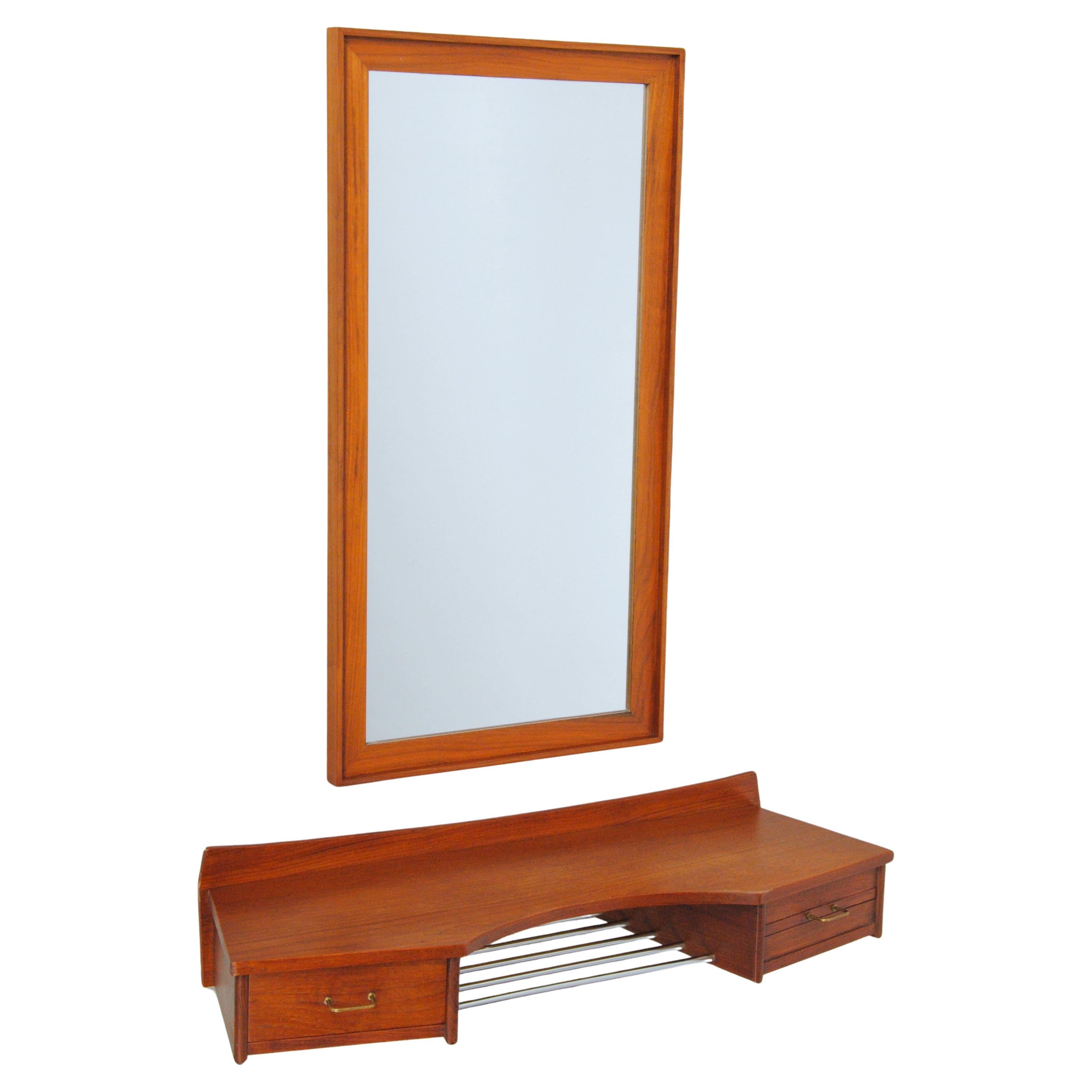 1950´s Restored Danish Mid-Century Teak Dressing Table with Floating Table Top