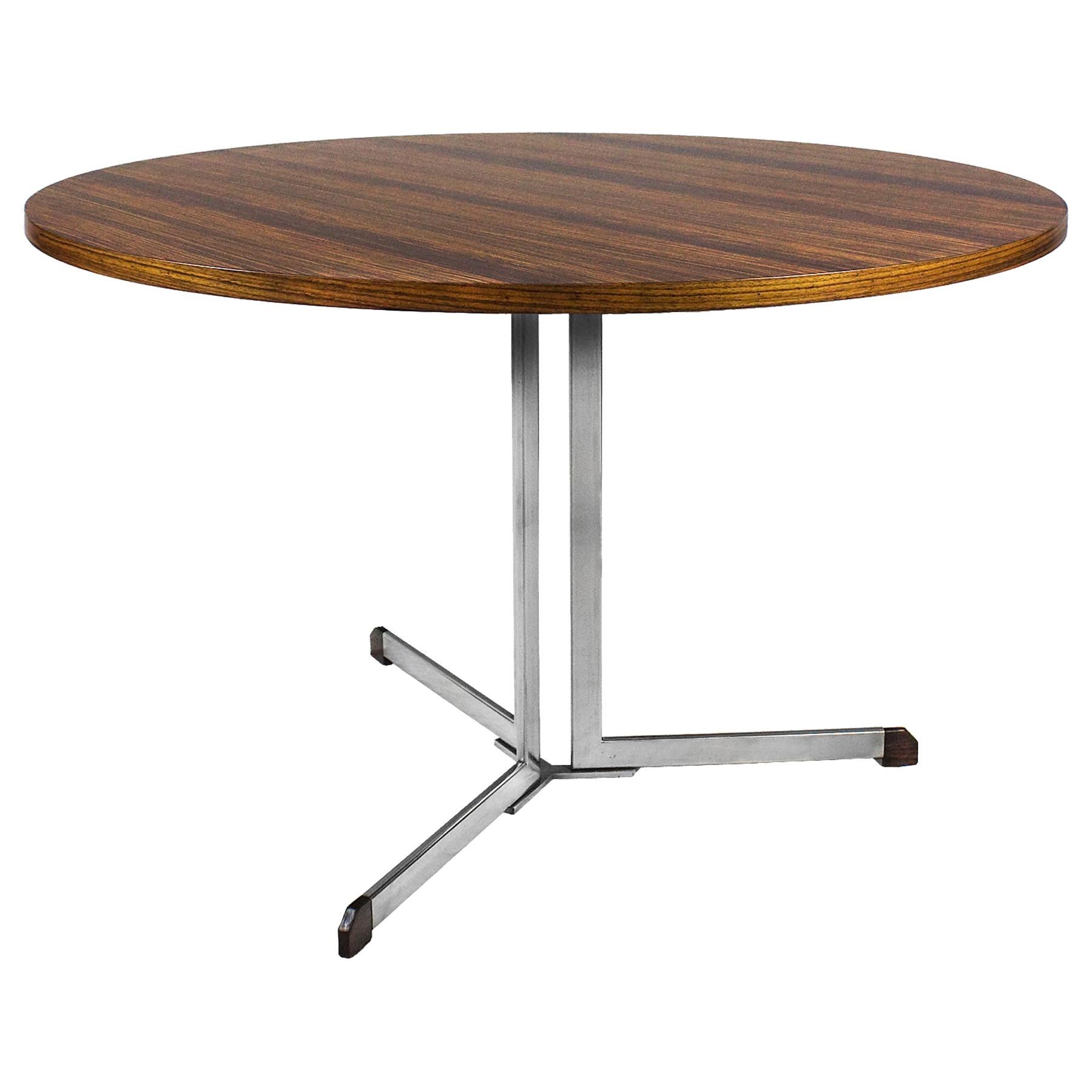 1950s Round Table, Nickel-Plated Steel and Zebrano Veneer, Italy
