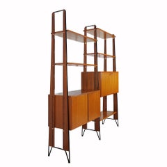 Mid-Cenury Modern Secretary Cabinet, Fully Adjustable, Teak, Zebra Wood - Italy