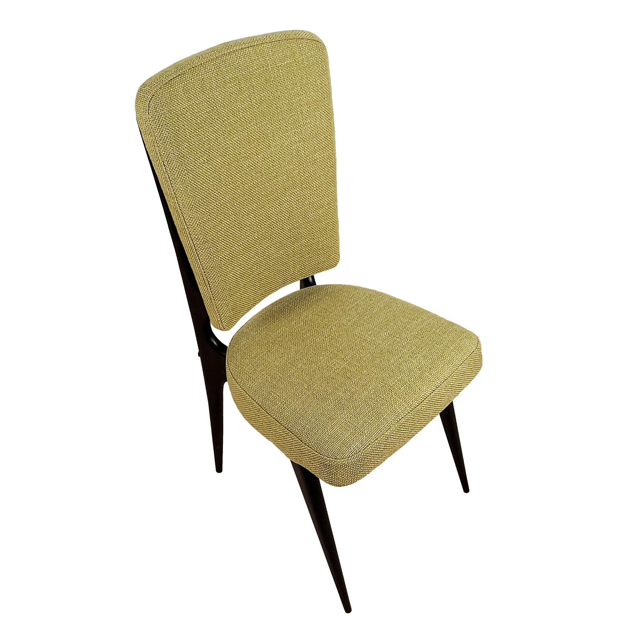 Fabric Set of Mid-Century Modern Chairs by Maison Stella in Stained Beech - France For Sale