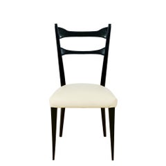 Set of Six Mid-Century Modern Chairs in Beech and Ivory Leather - Italy