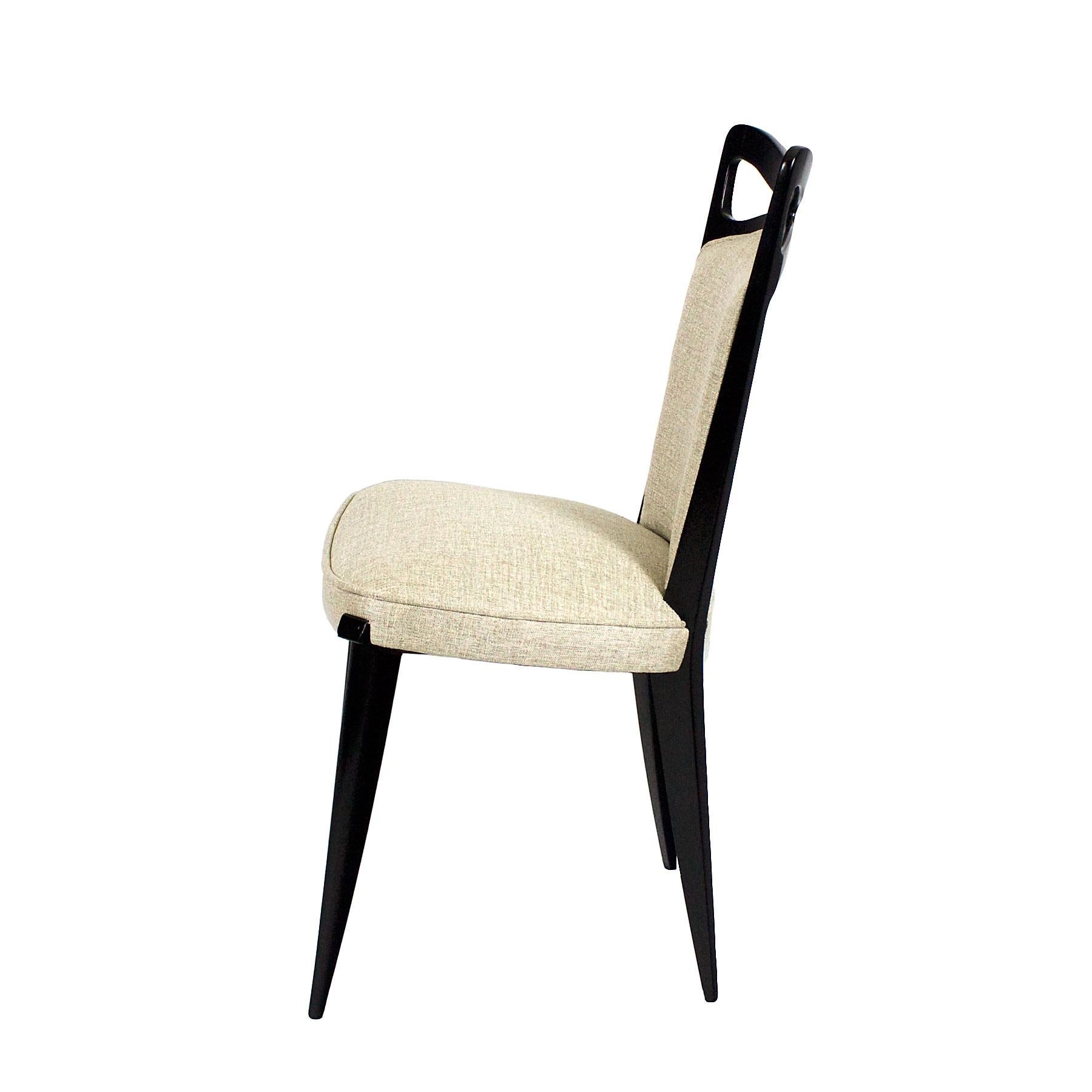 Français Ensemble de six chaises modernes du milieu du siècle avec tissu beige moucheté - France, années 1950 en vente