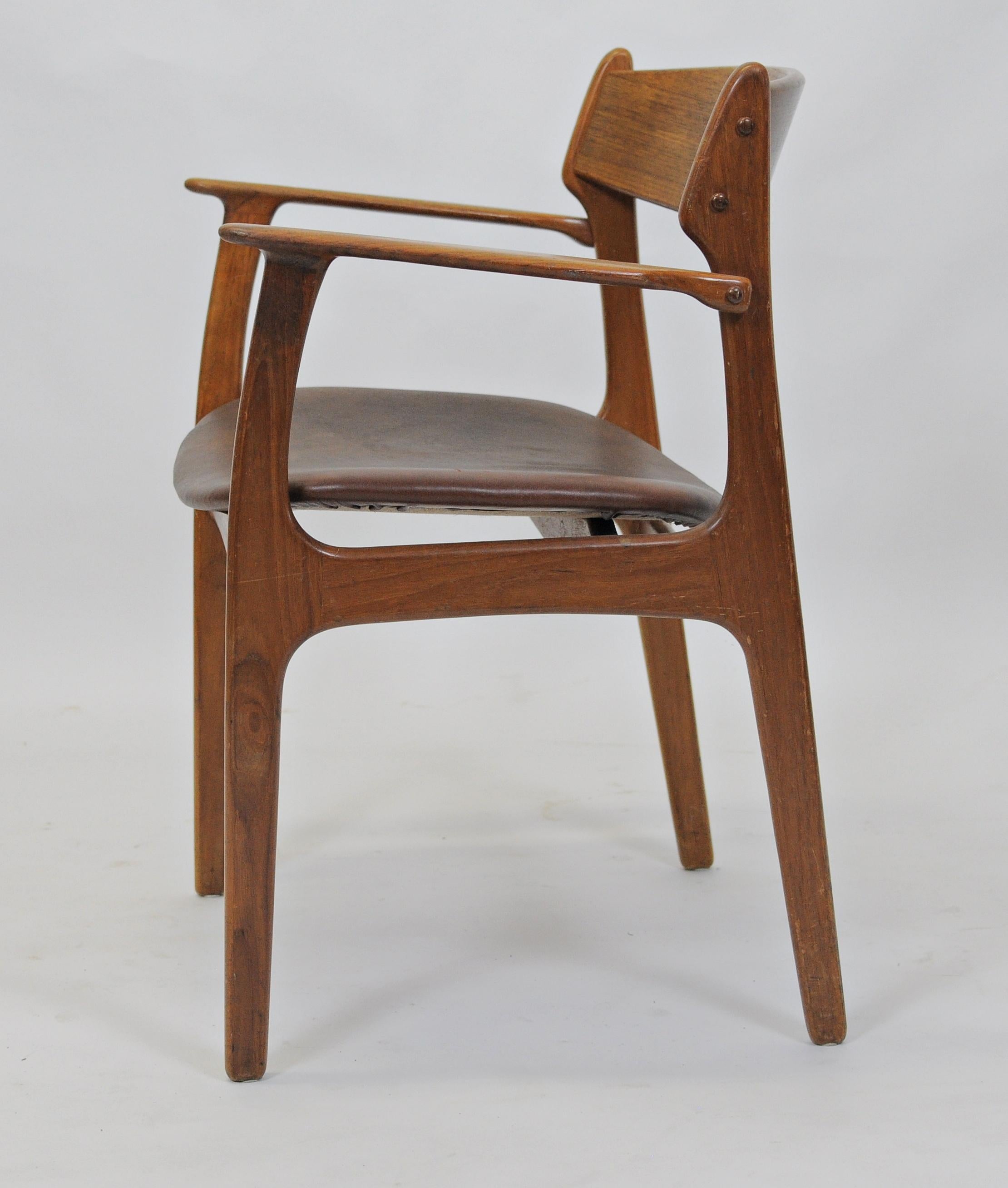 Scandinavian Modern 1950s Set of Two Restored Erik Buch Armchairs in Teak, Custom Upholstery