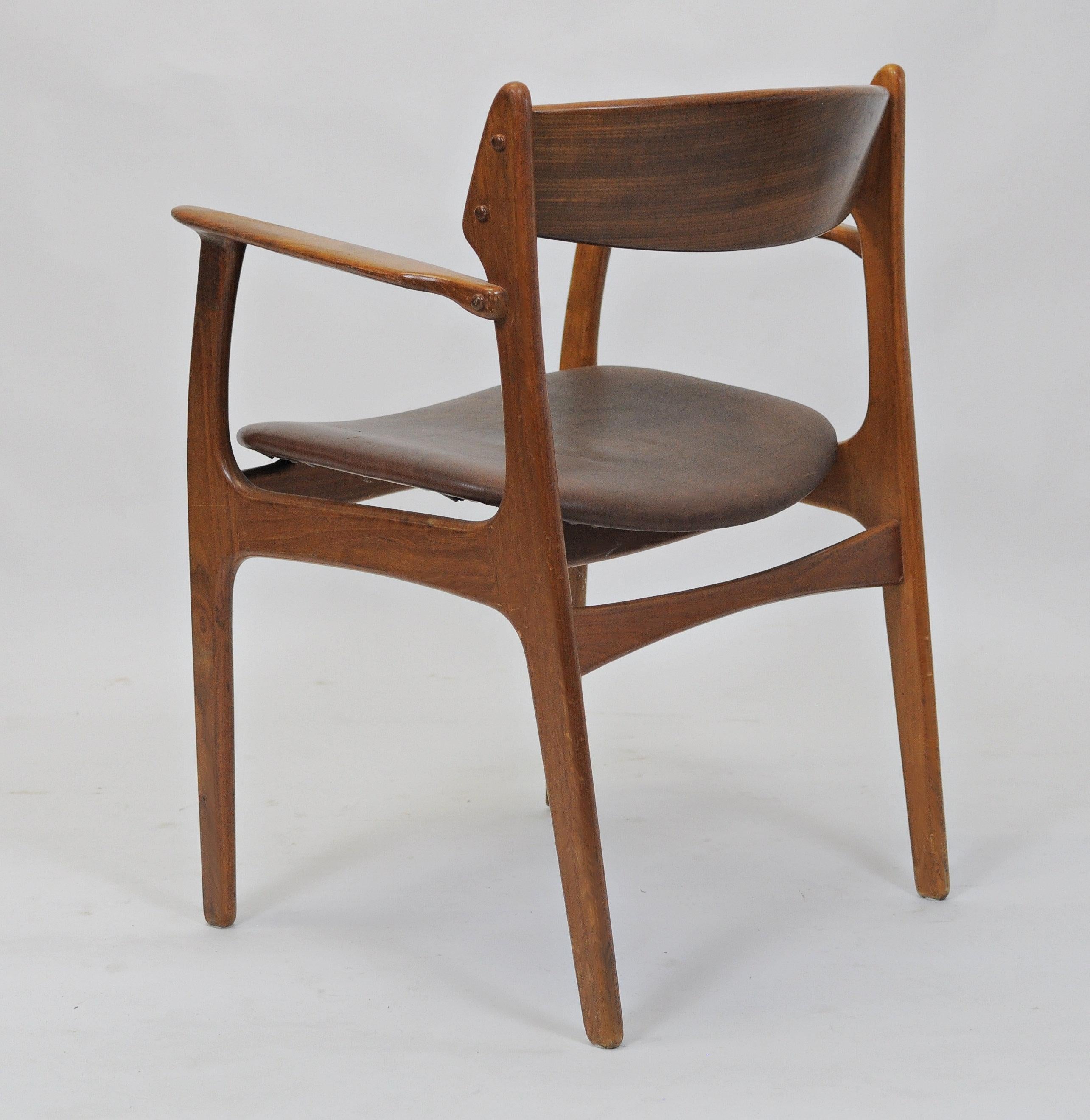 Danish 1950s Set of Two Restored Erik Buch Armchairs in Teak, Custom Upholstery