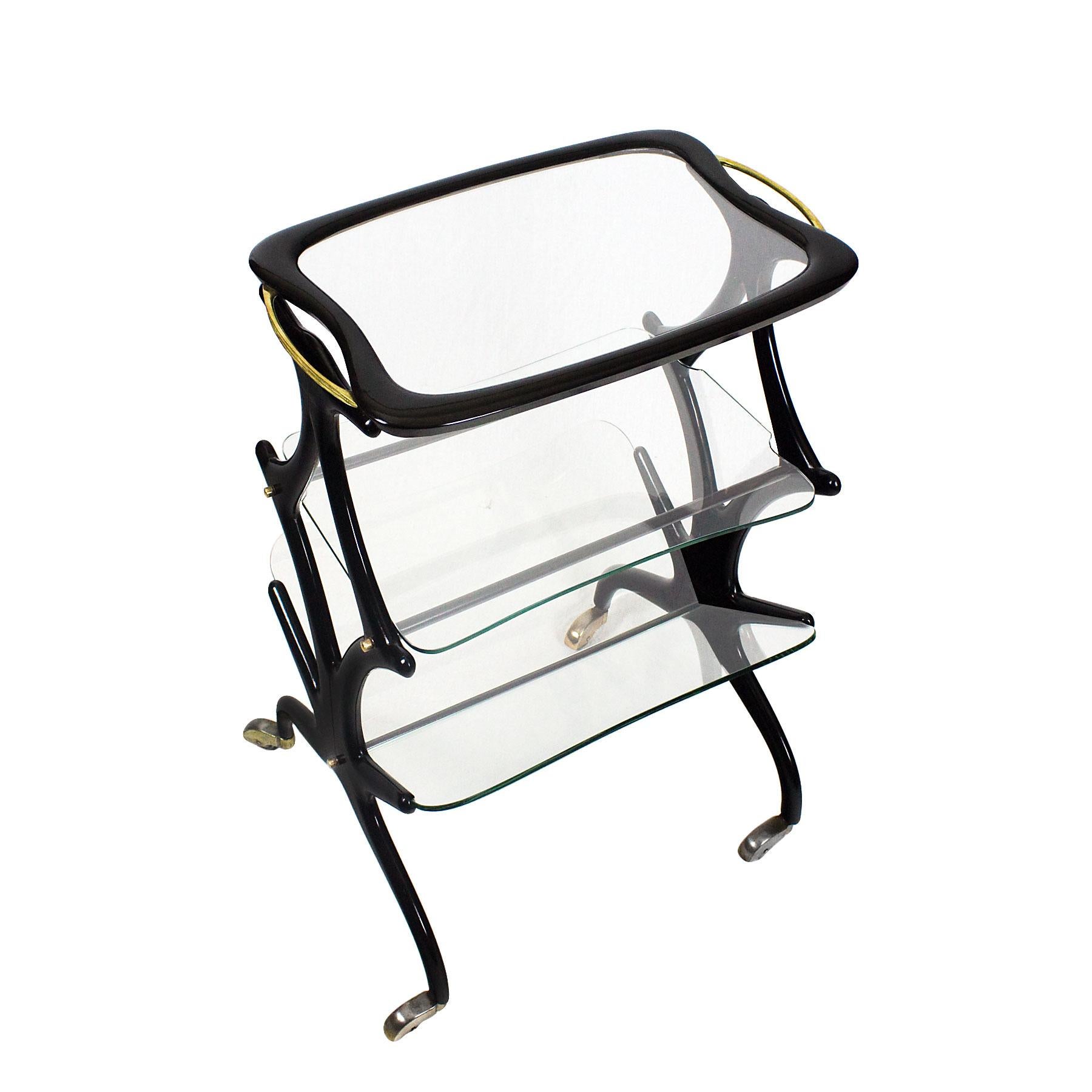 Mid-20th Century Mid-Century Modern SideTable on Wheels with Magazine Rack by Cesare Lacca- Italy For Sale
